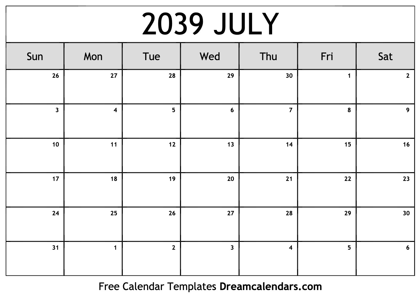 Download Printable July 2039 Calendars Download Printable July 2039 Calendars