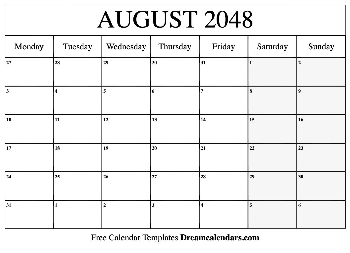 August 2048 calendar free blank printable templates