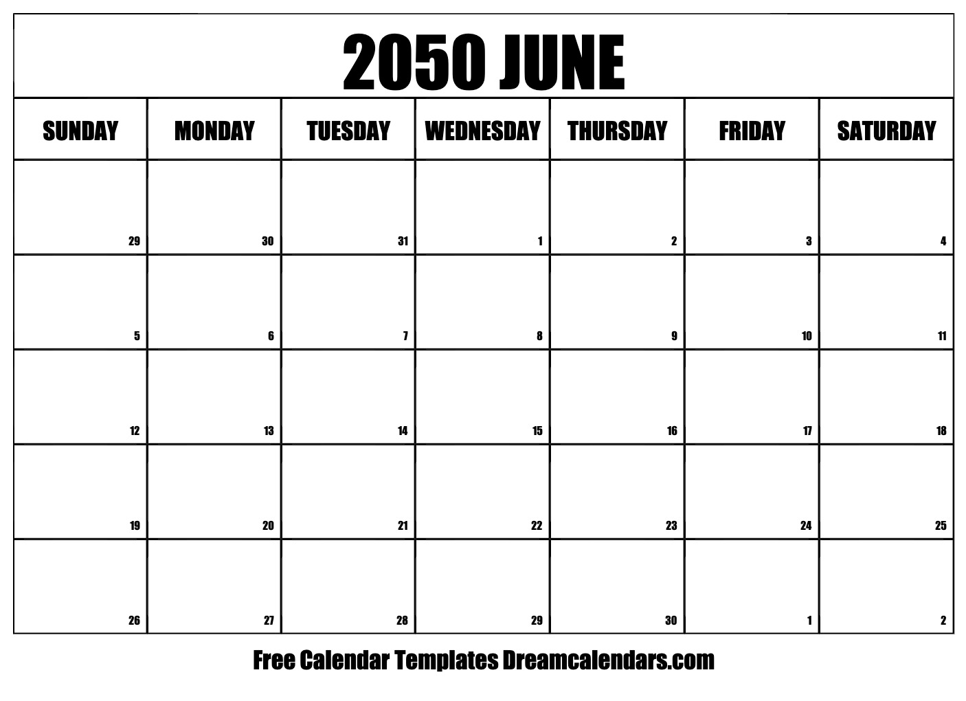 June 2050 Calendar Free Blank Printable With Holidays