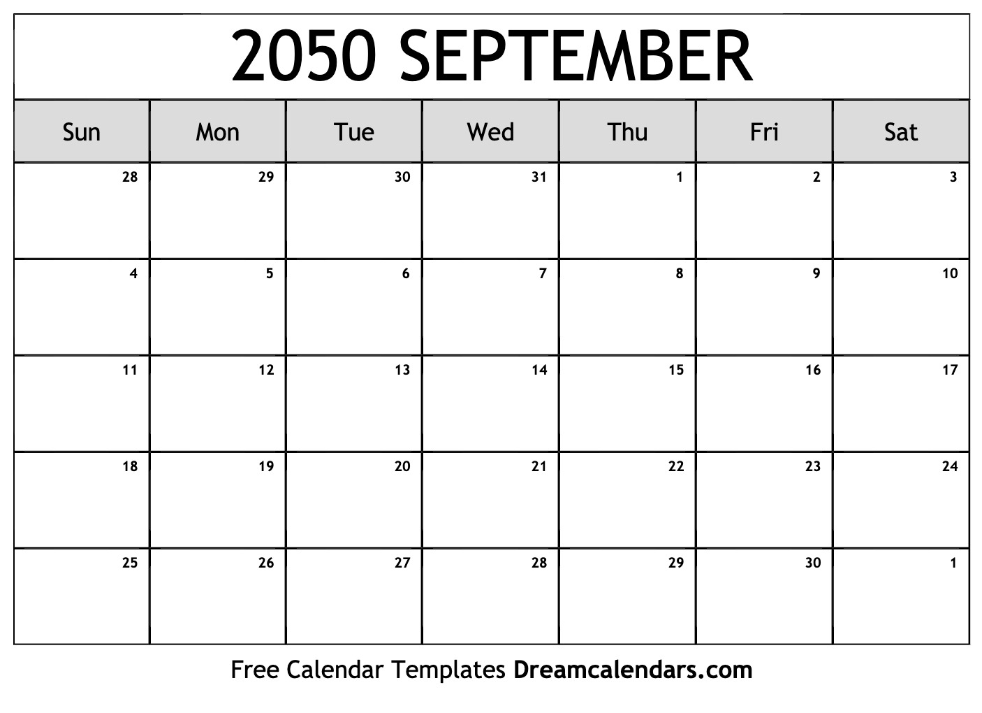September 2050 calendar | Free blank printable with holidays