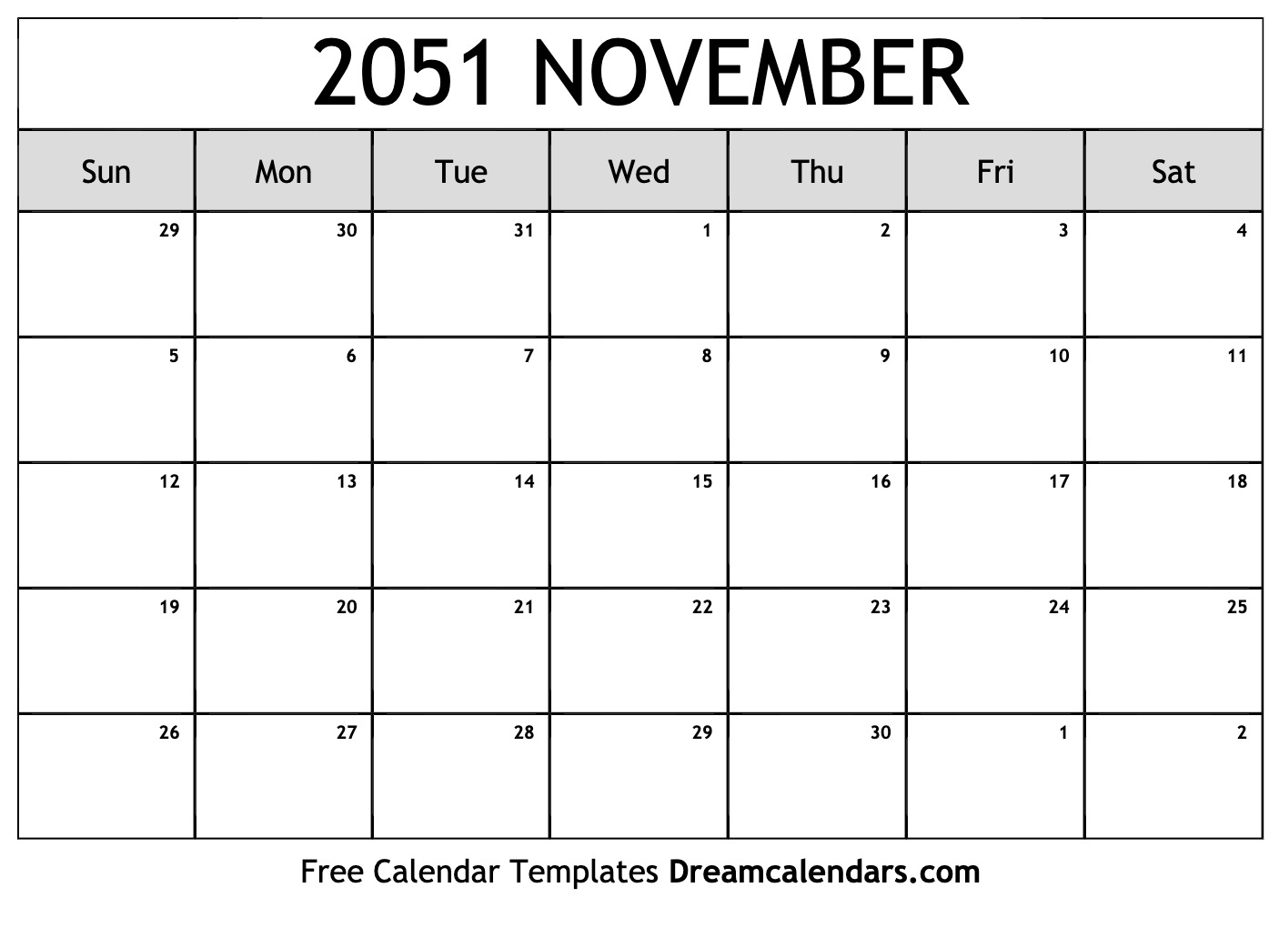 November 2051 Calendar Free Blank Printable With Holidays