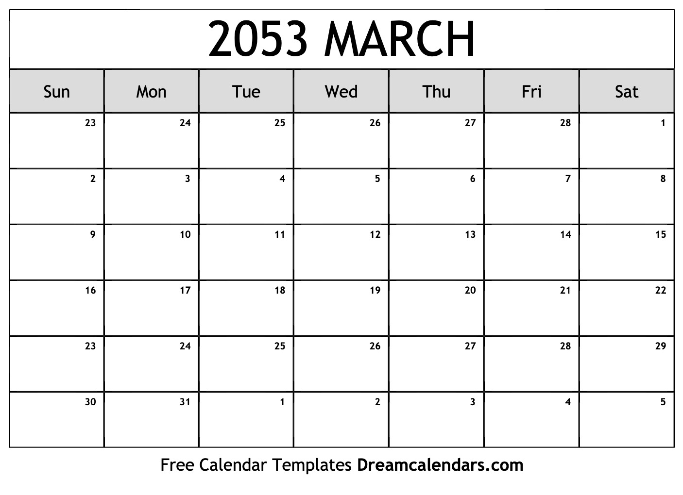 March 2053 Calendar Free Blank Printable With Holidays
