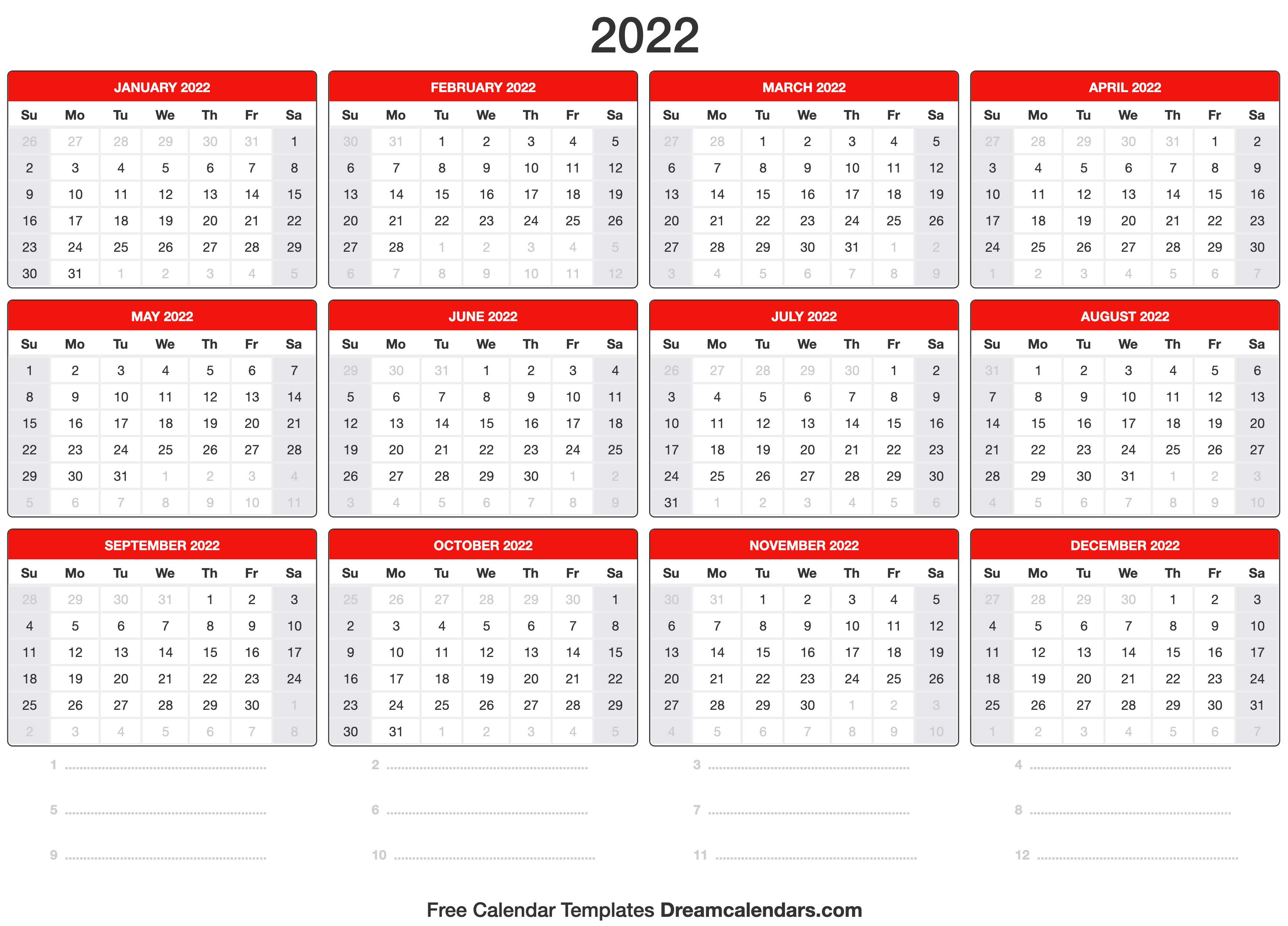 2022 Calendar