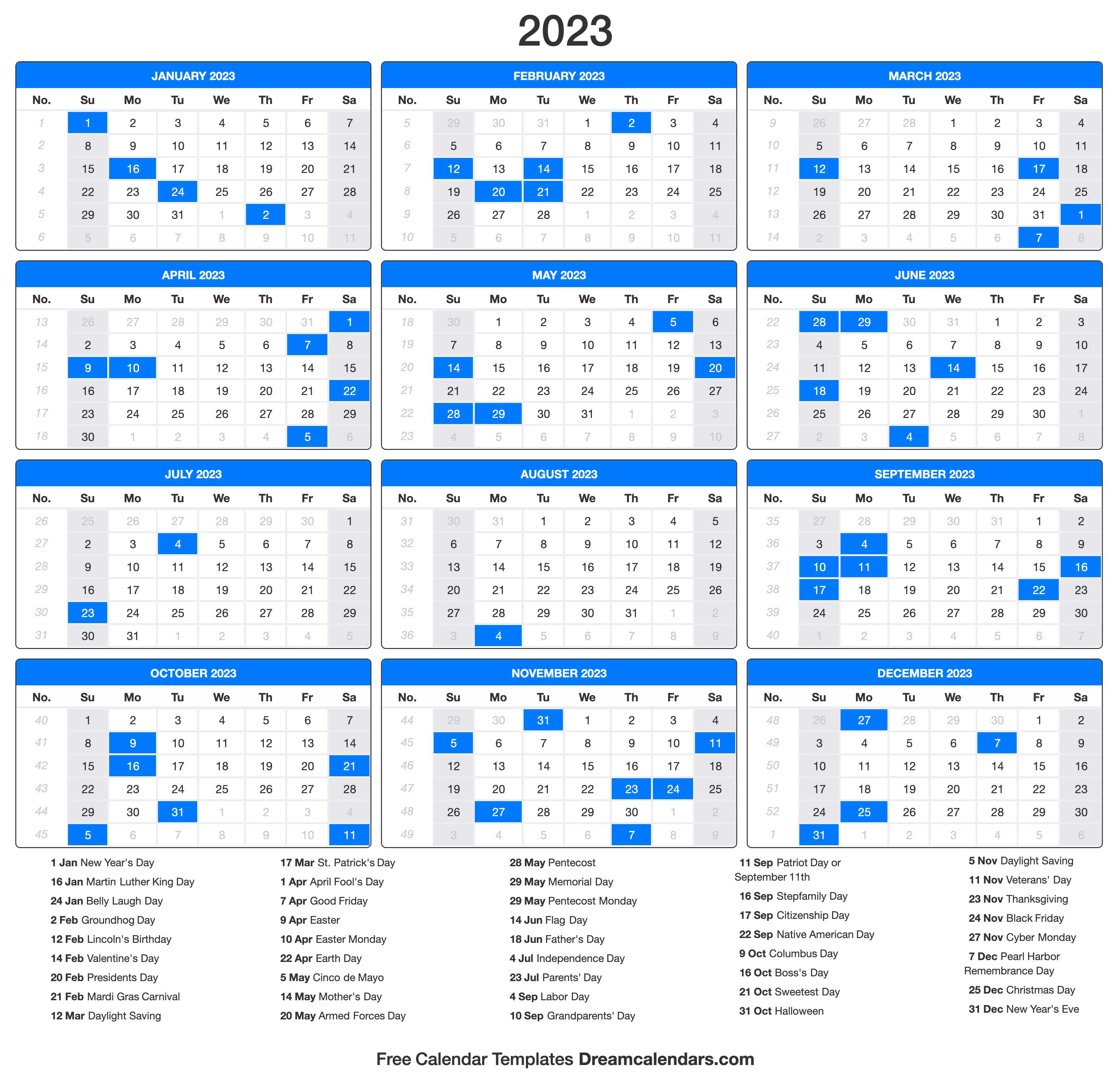 Printable 2023 Calendars