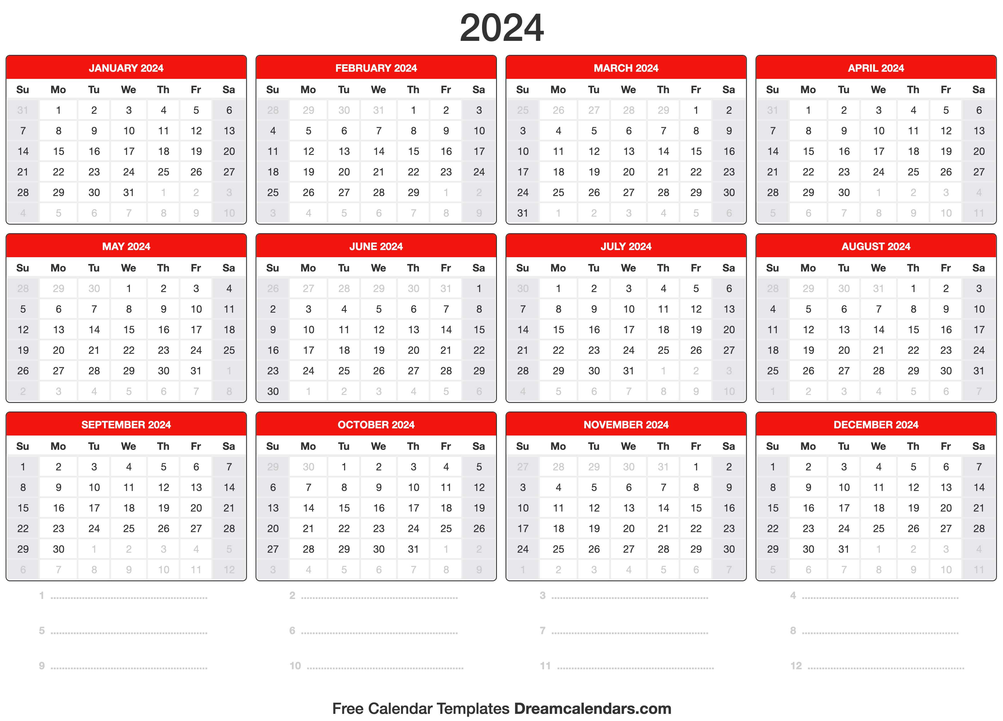 2024 one page calendar enchanted learning 2024 calendar pdf word