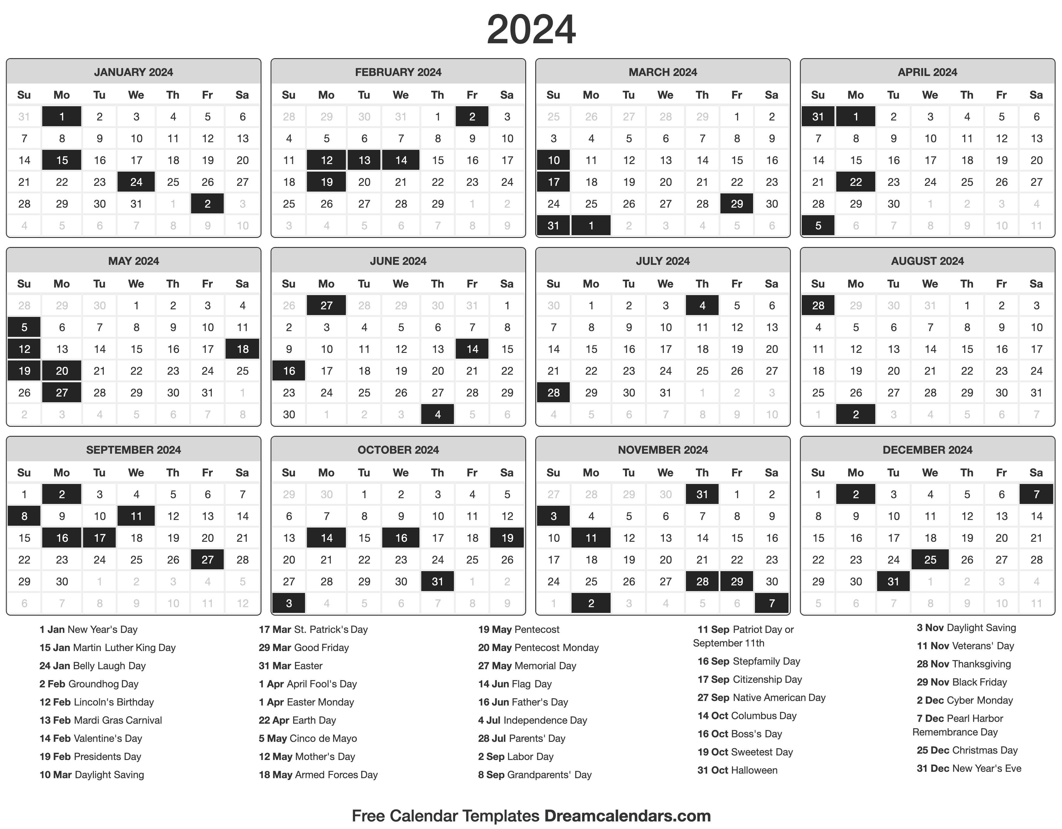 2024 calendar pdf word excel 2024 year calendar isolated on white