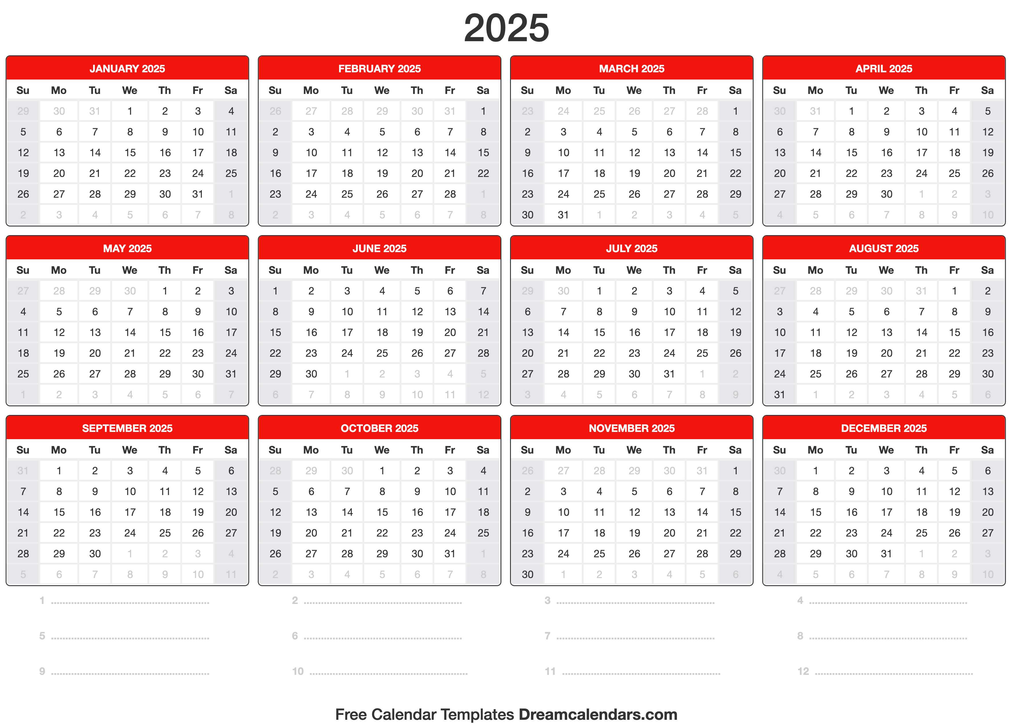 2025 Monthly Calendar Template Word