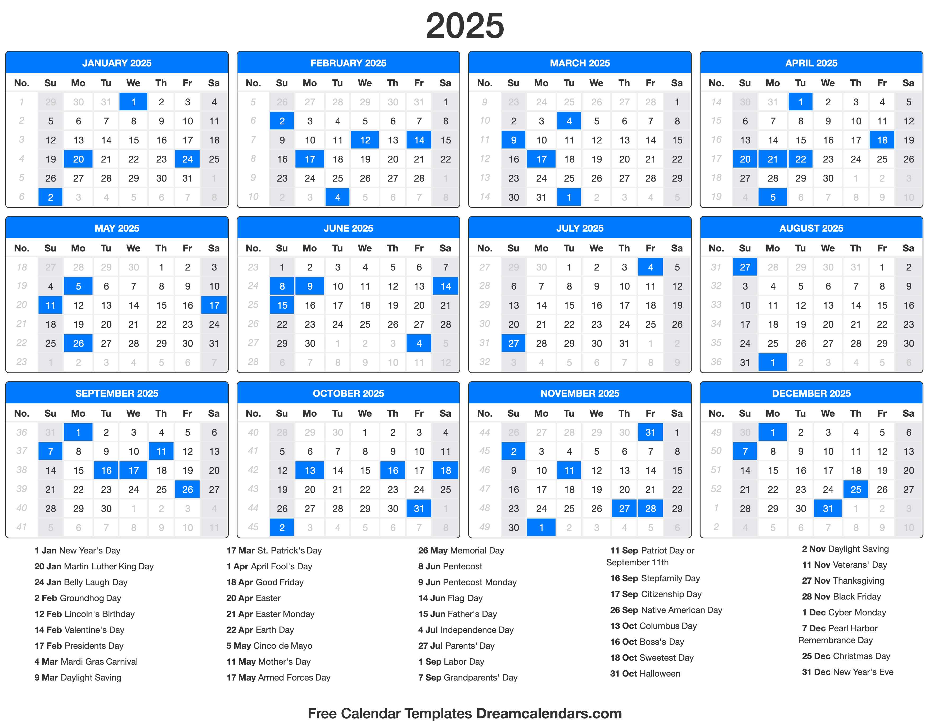 Free Printable 2025 Monthly Calendar With Holidays