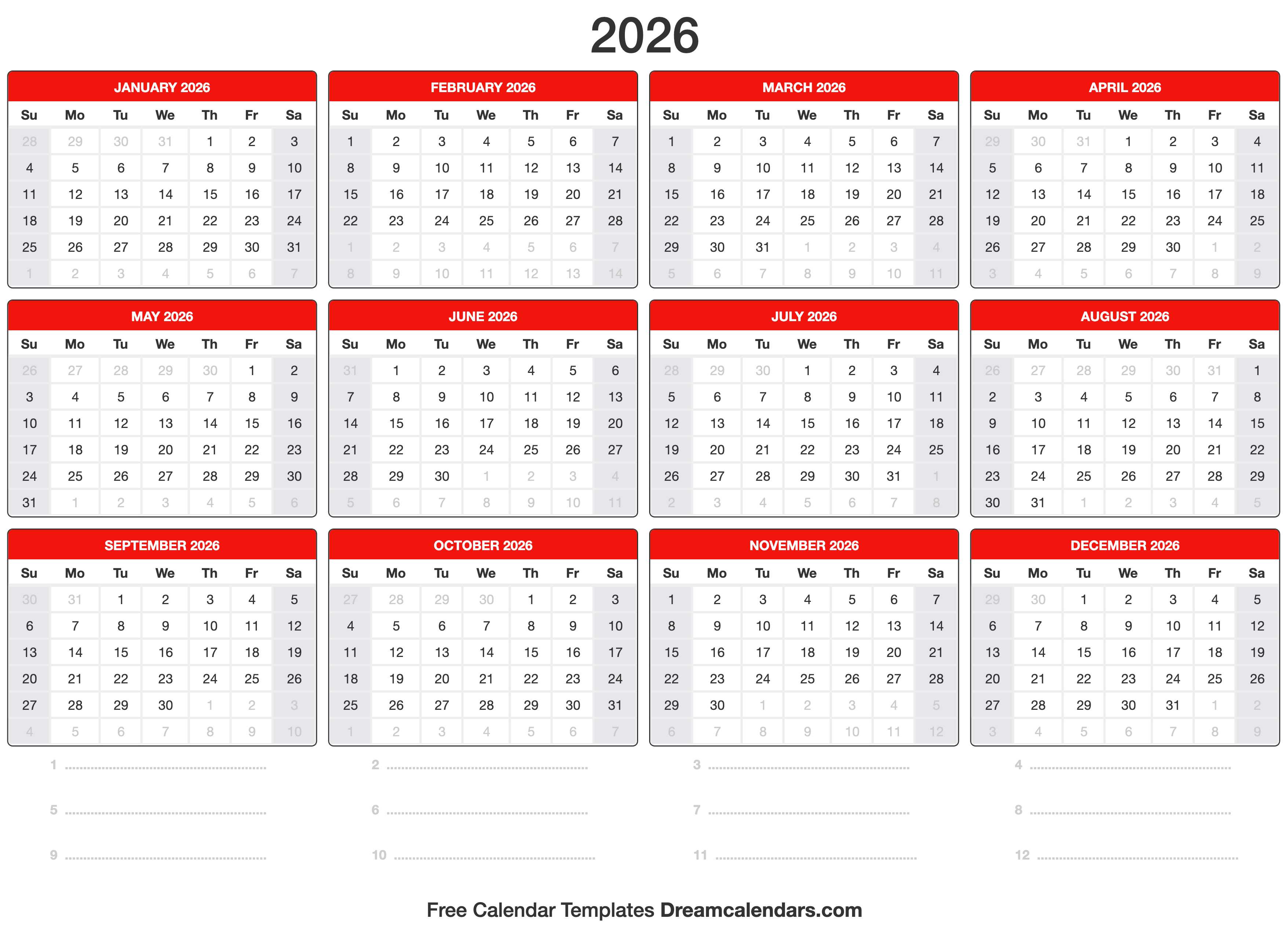 Editable Calendar Template 2025 2026