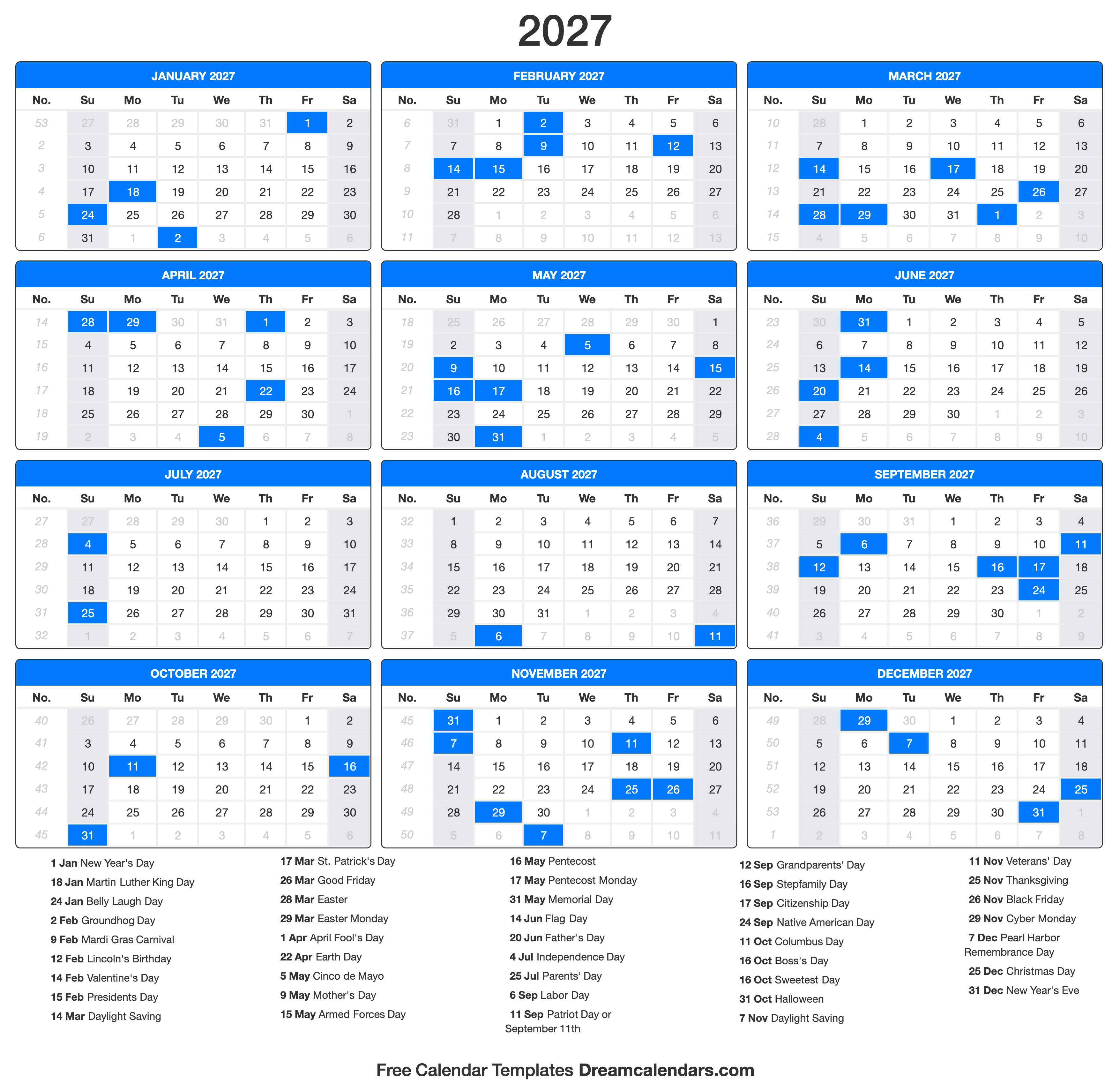 2027 Calendar (Portrait)