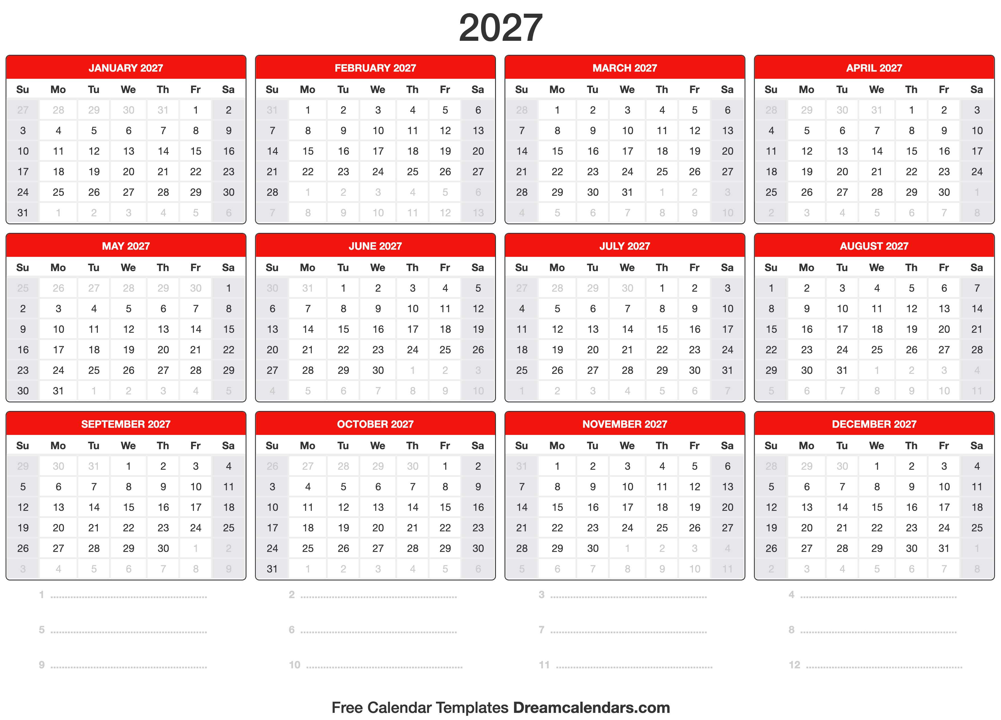 2027 Calendar Template