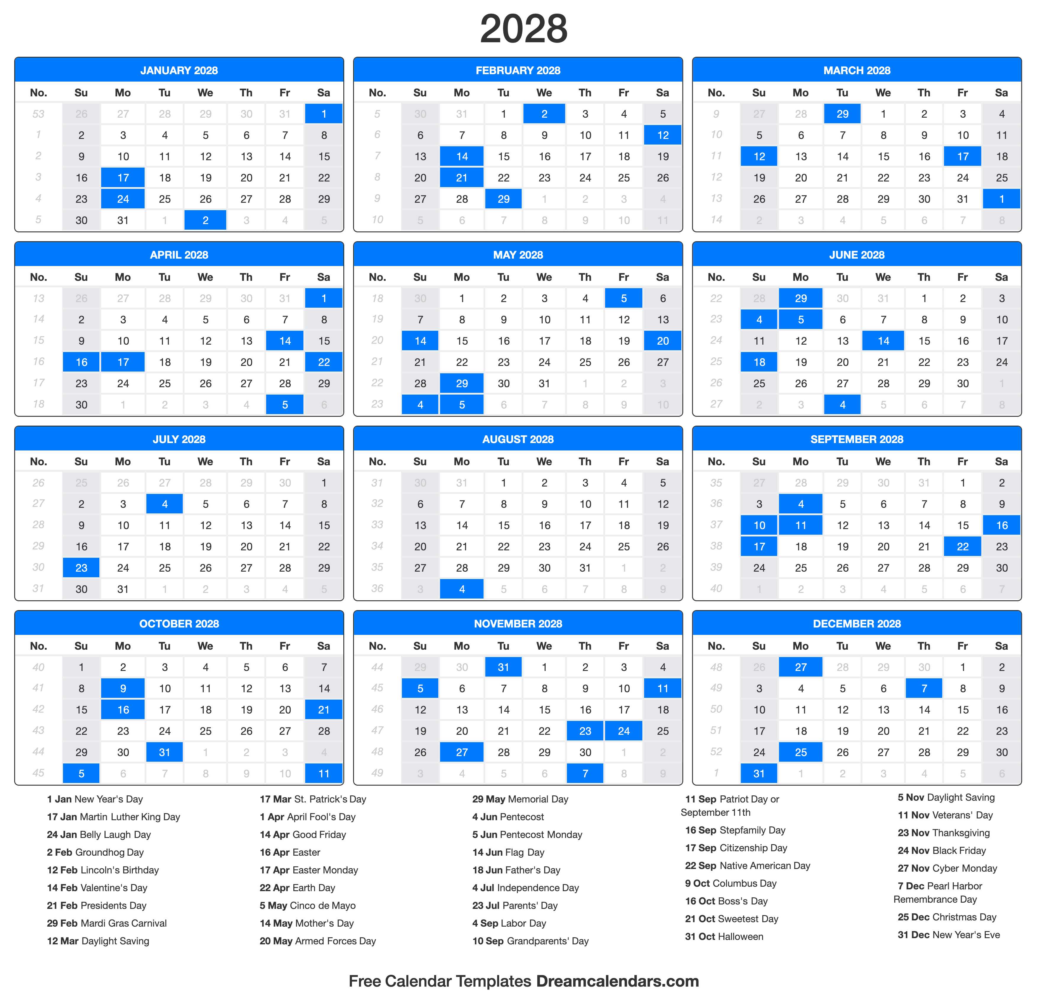 2028 Calendar (Portrait)