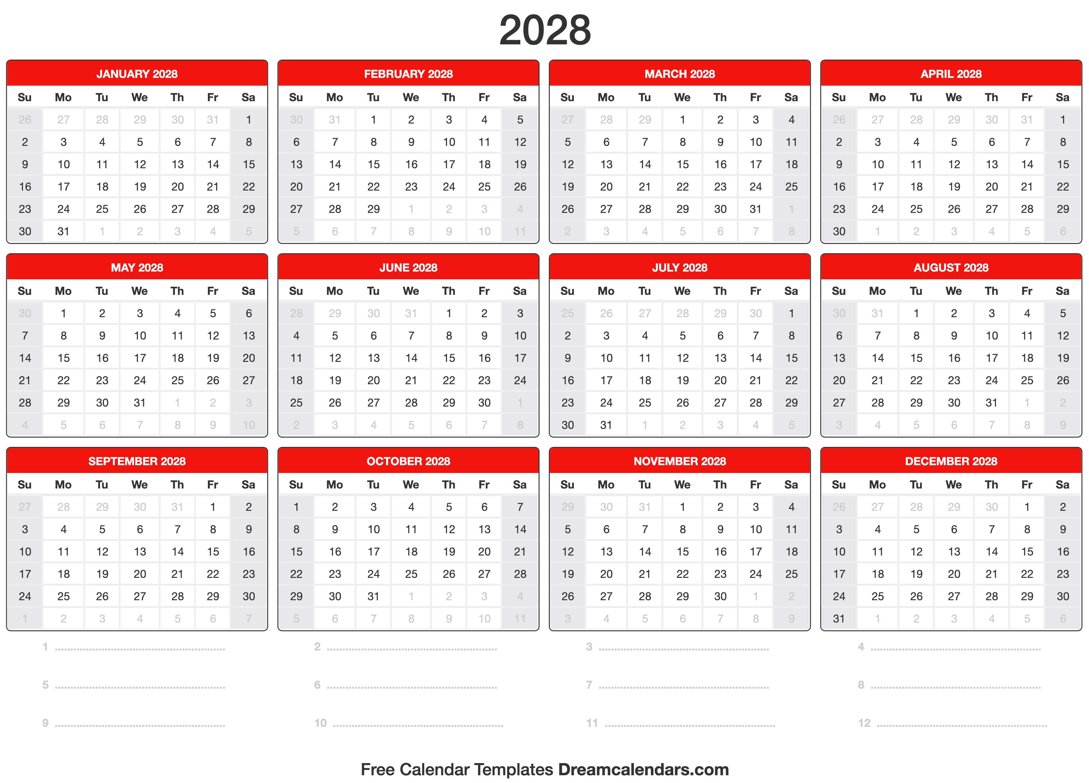 2028 Calendar Template