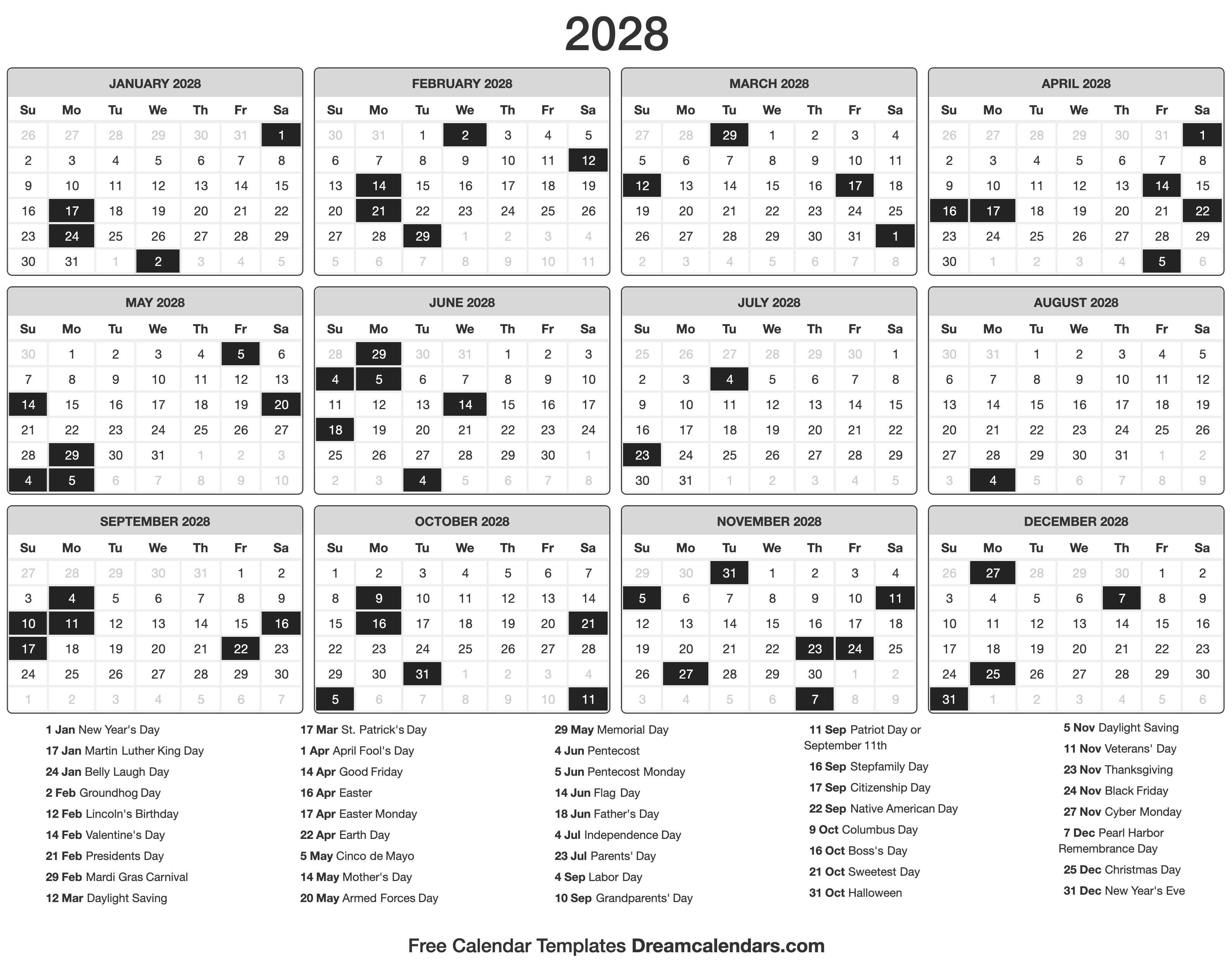 2028 Calendar