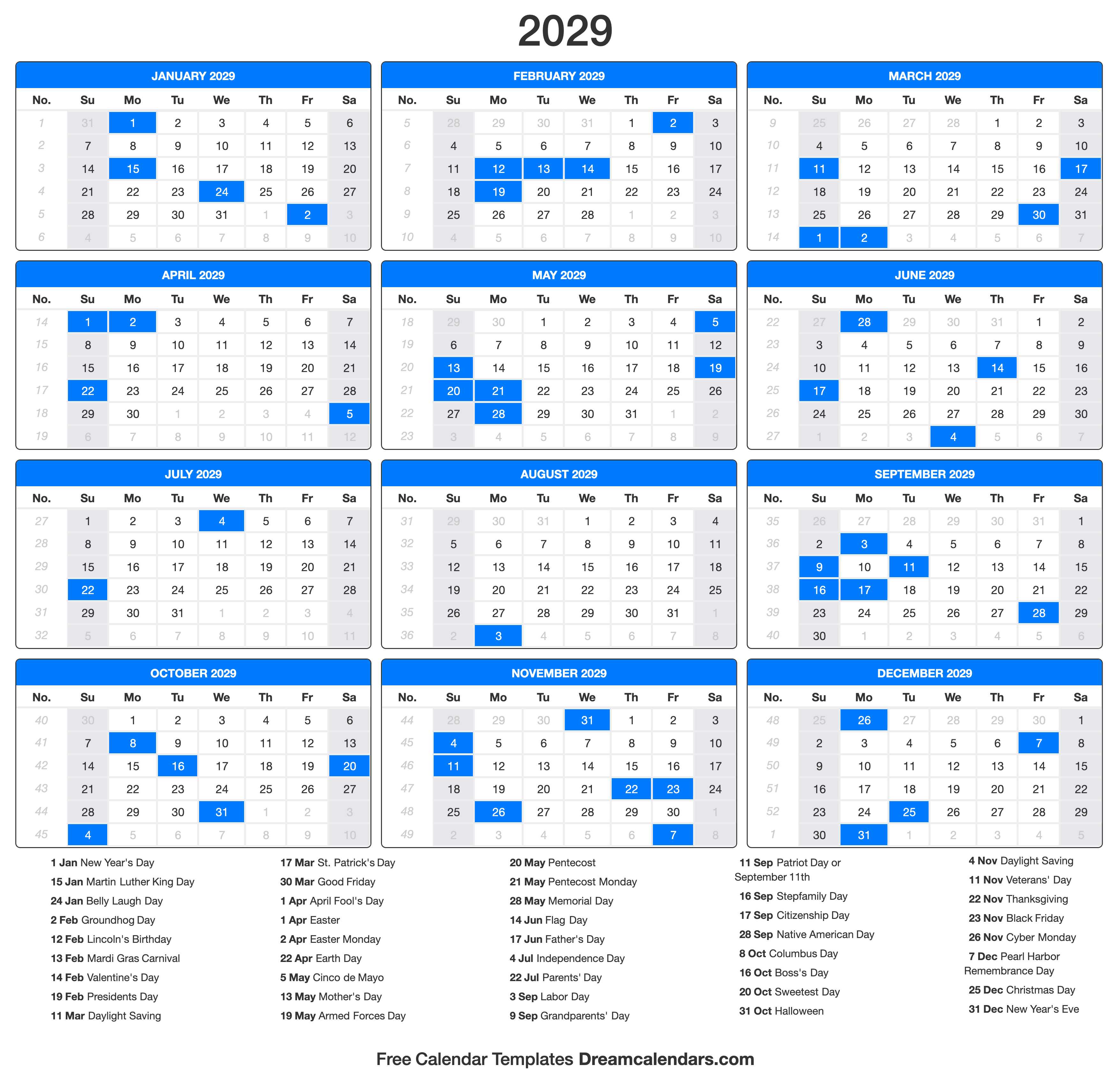 2029 Calendar (Portrait)