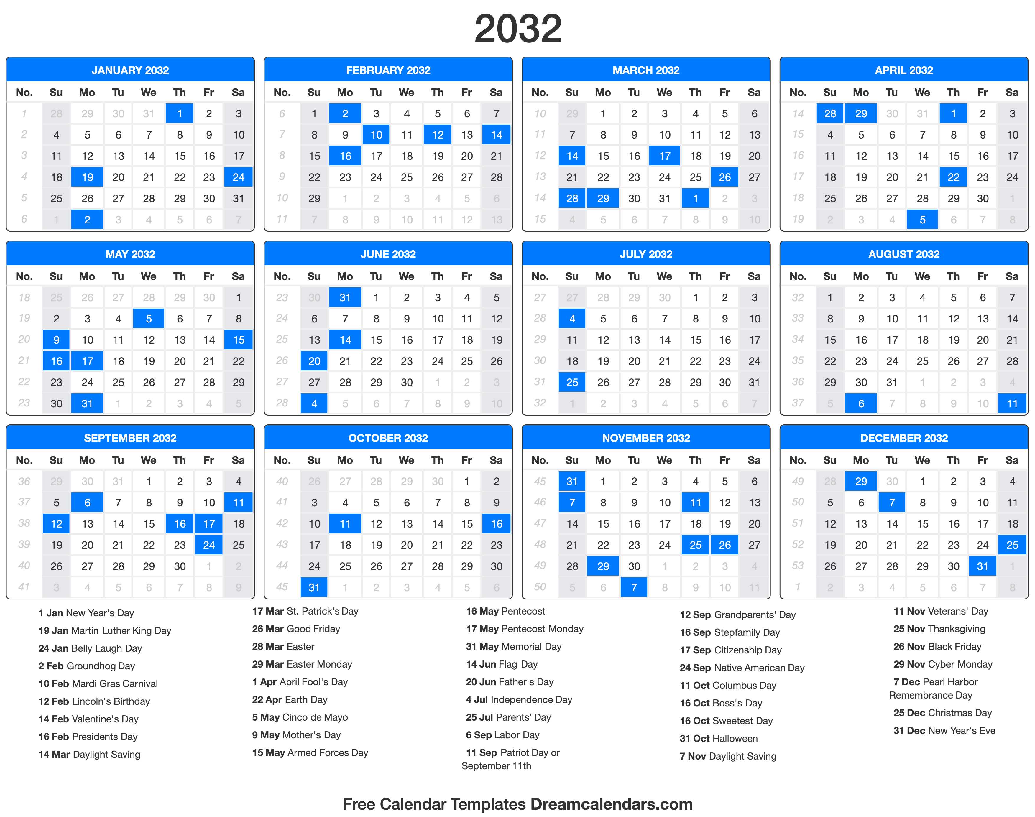 Calendario 2032 - Bank2home.com