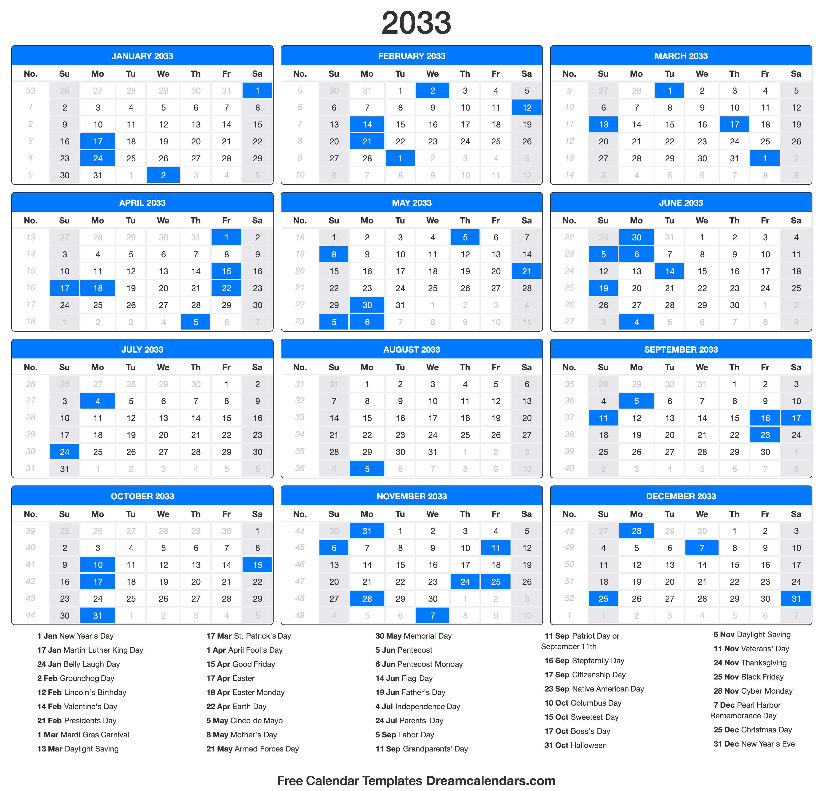 2033 Calendar (Portrait)
