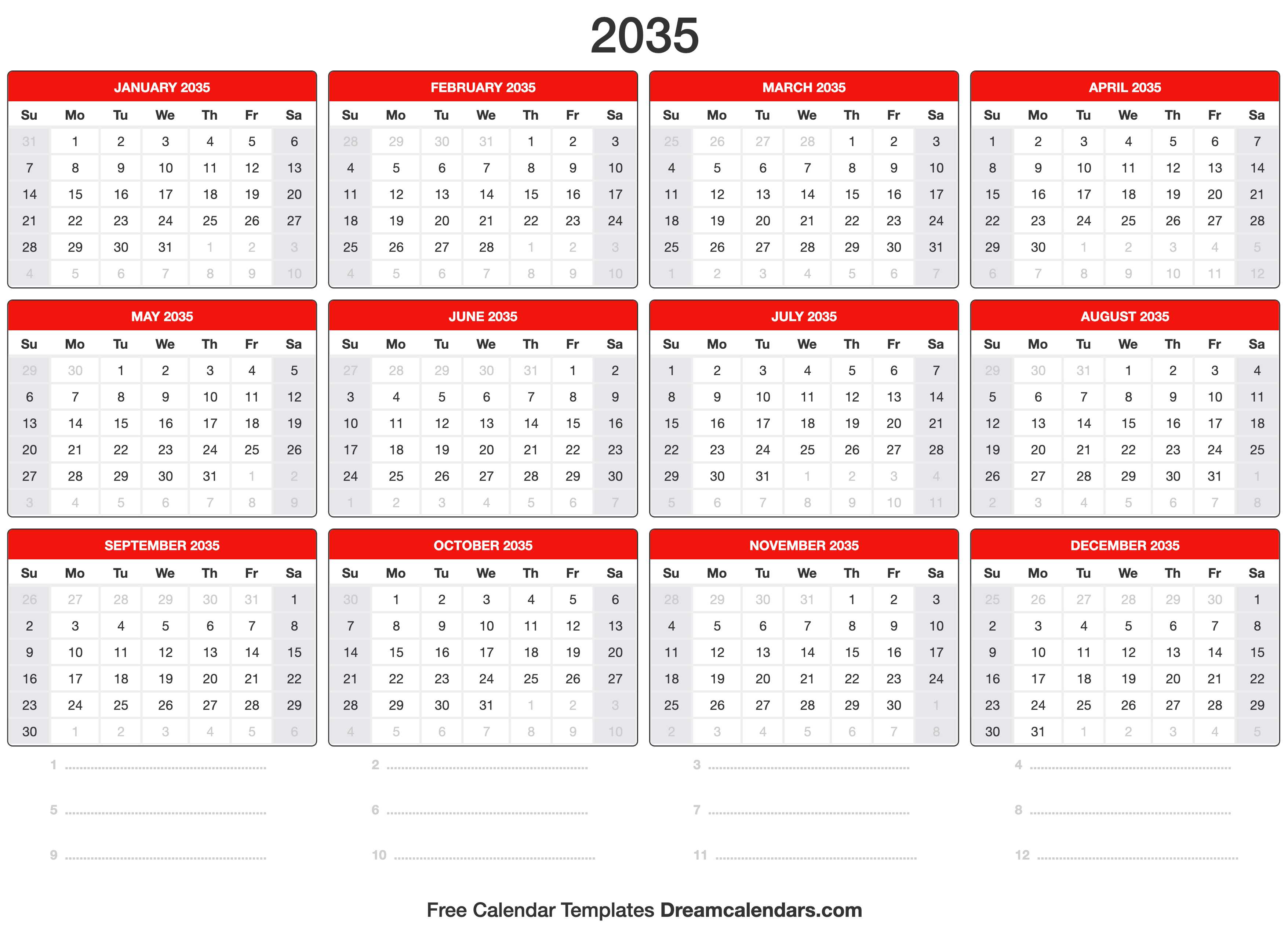 2035 Calendar Template