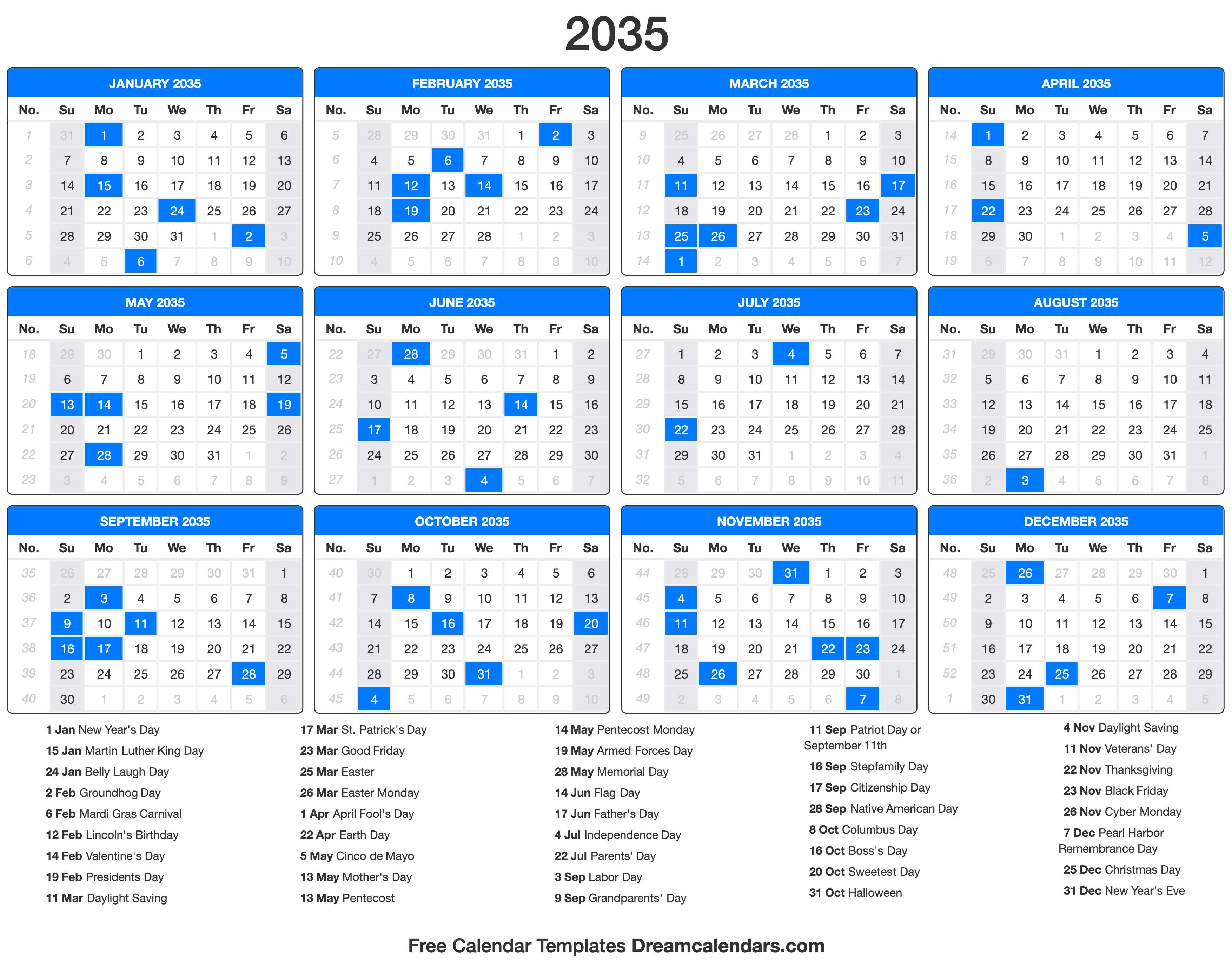 2035 Calendar