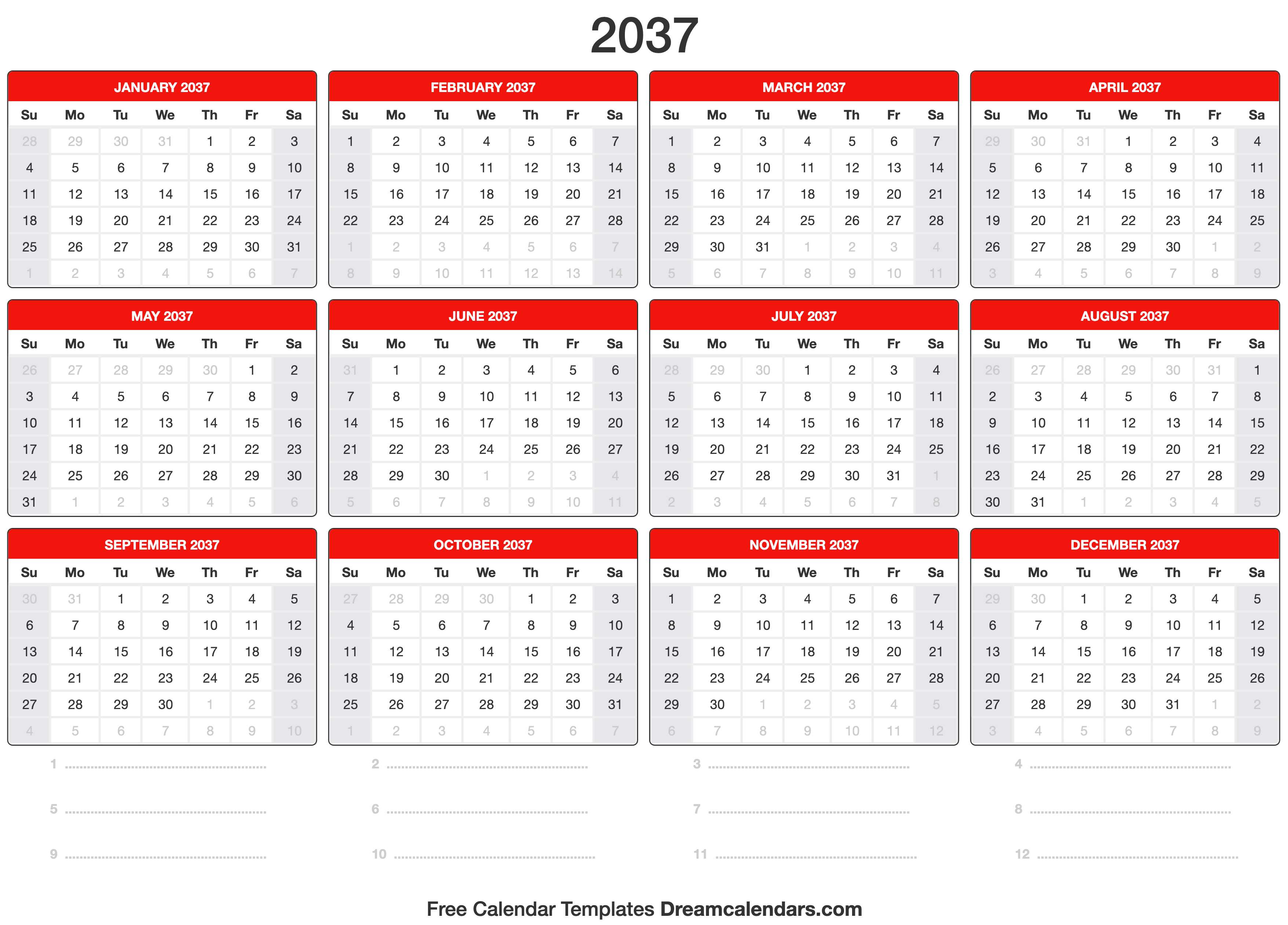 2037 Calendar