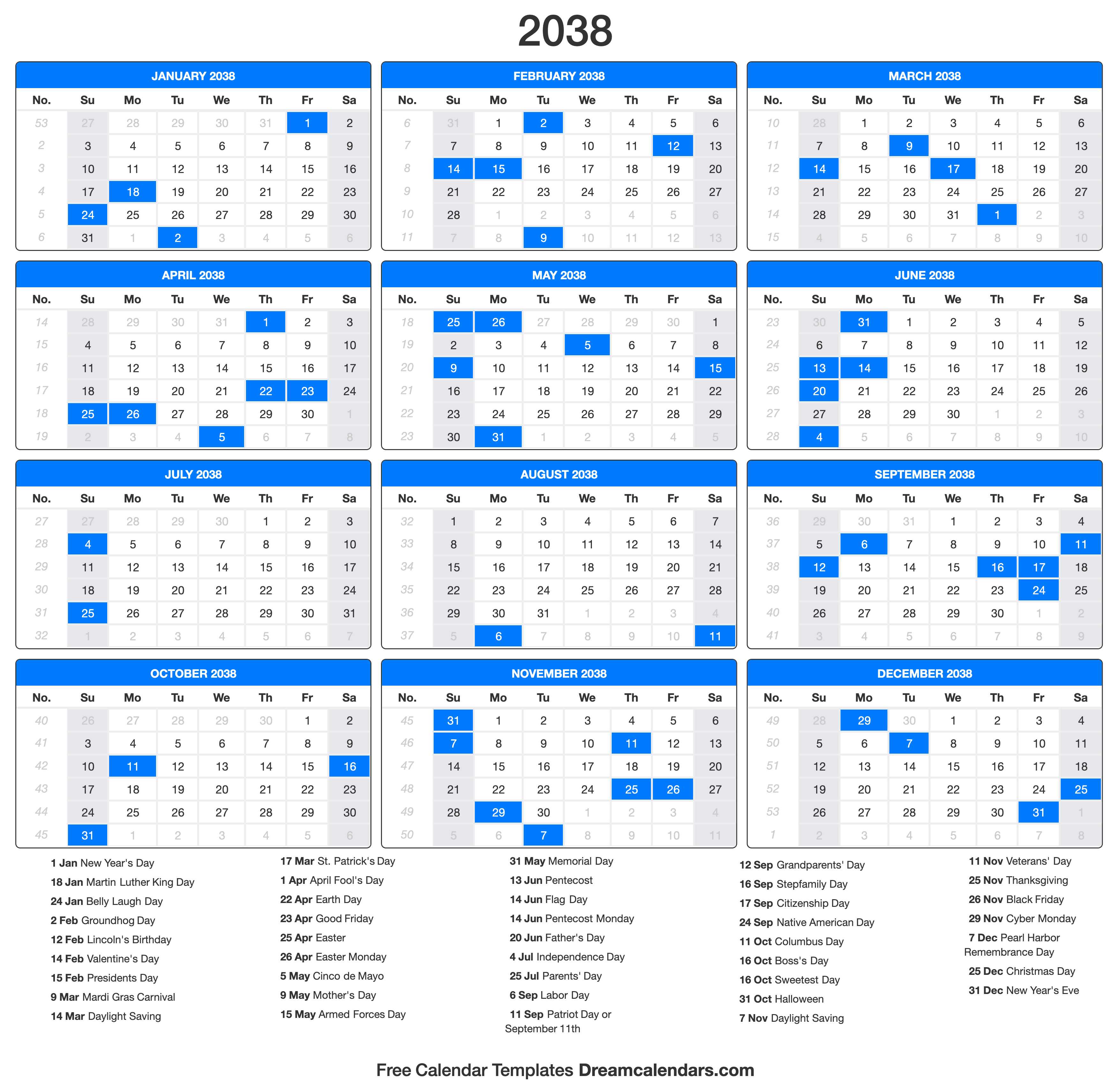 2038 Calendar (Portrait)
