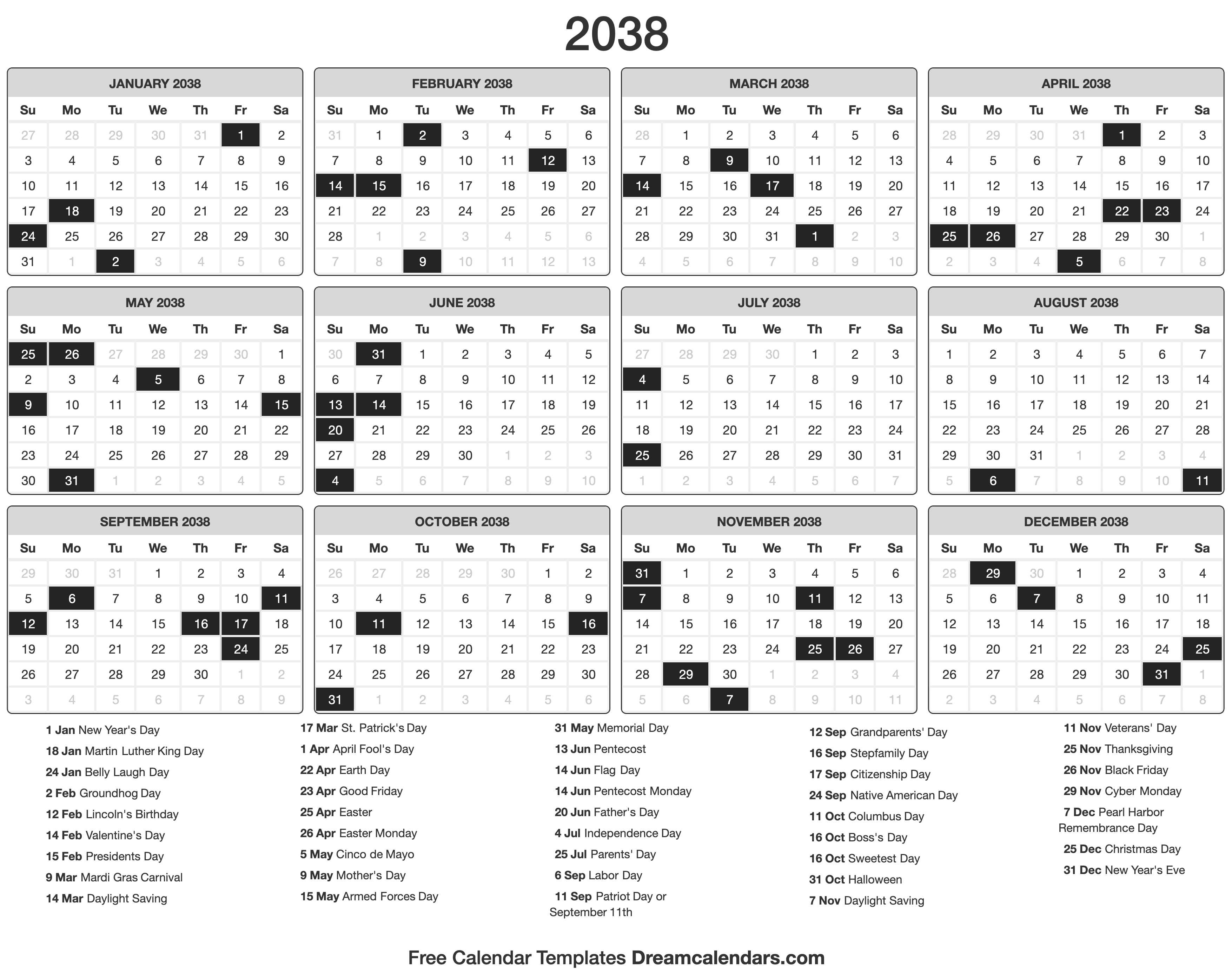 2038 Calendar