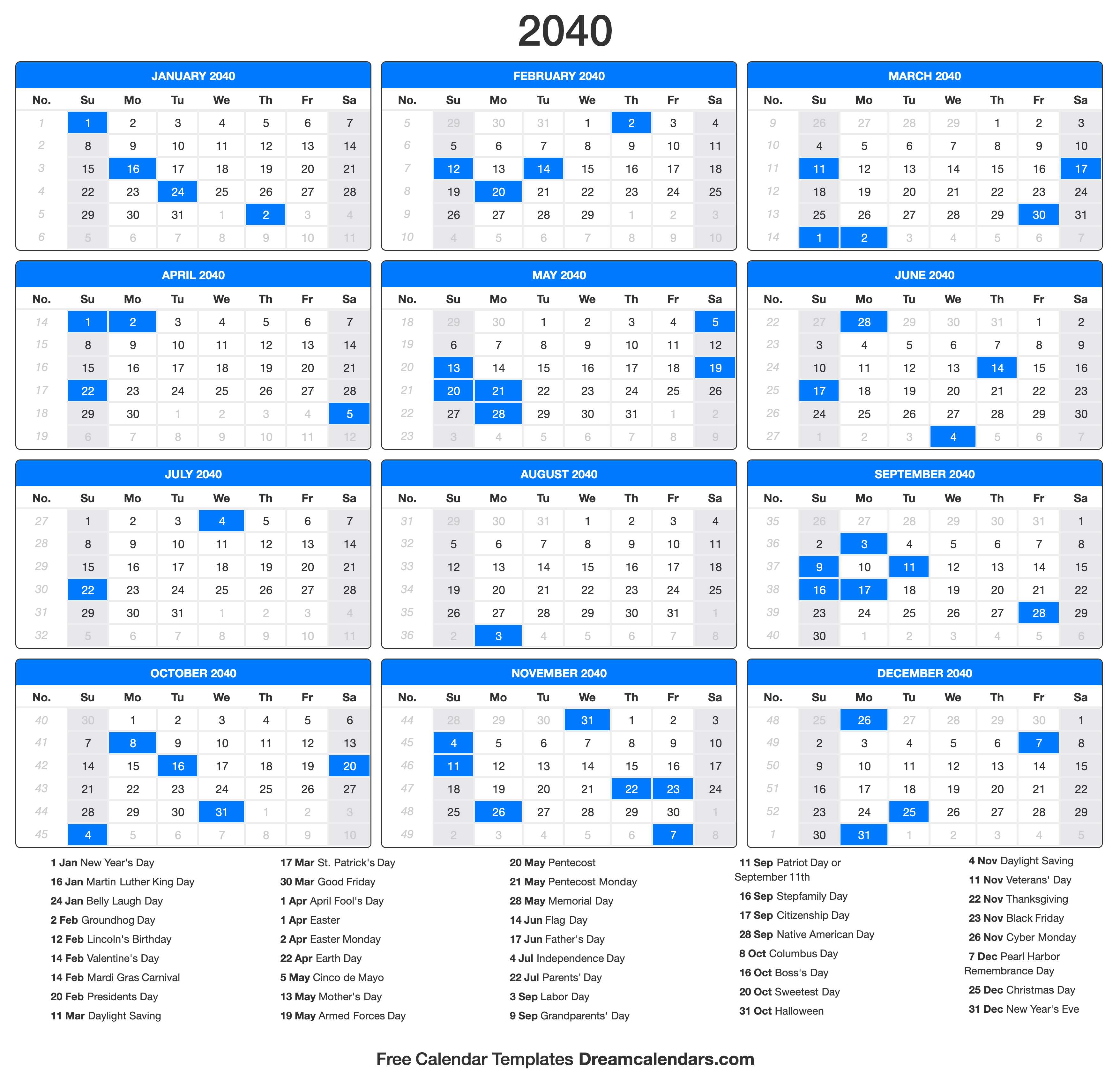 2040 Calendar