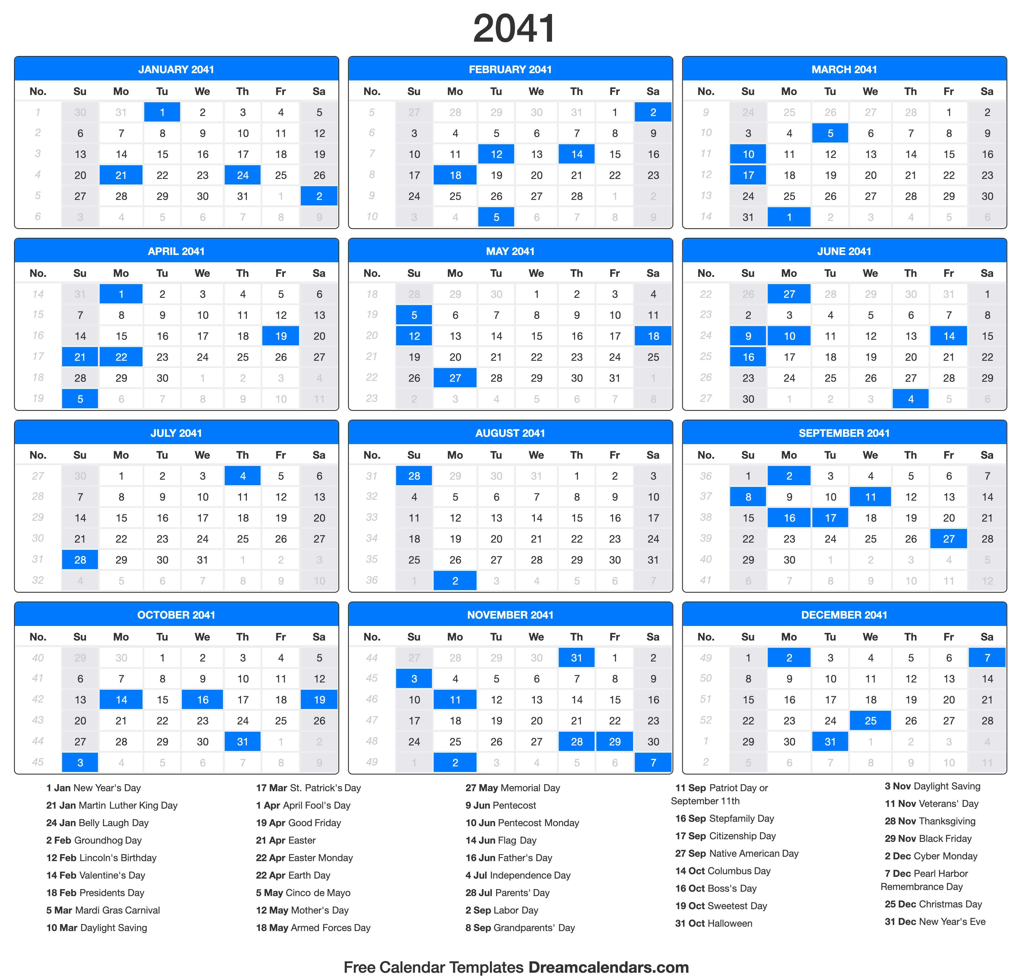 2041 Calendar