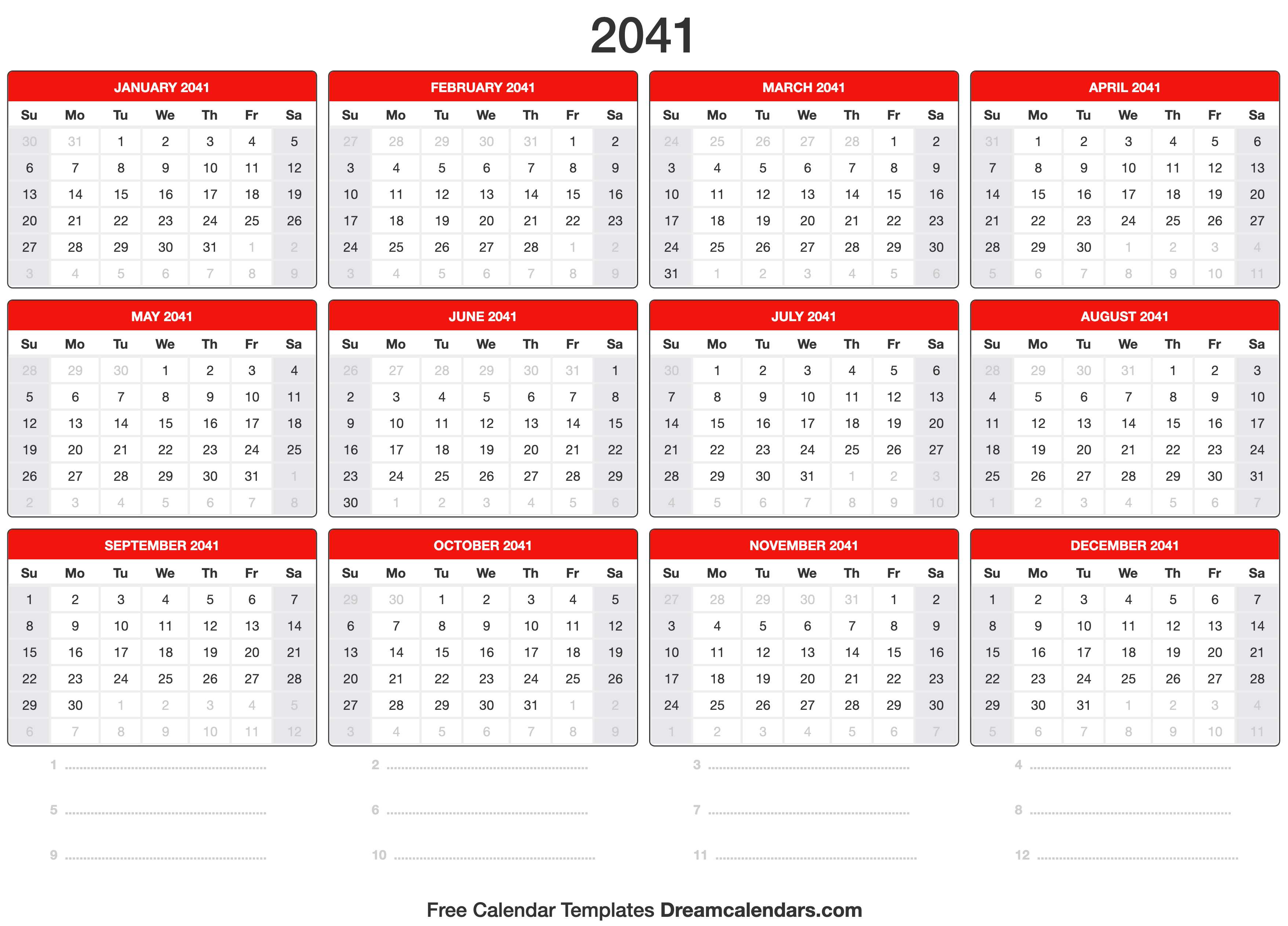 2041 Calendar Template