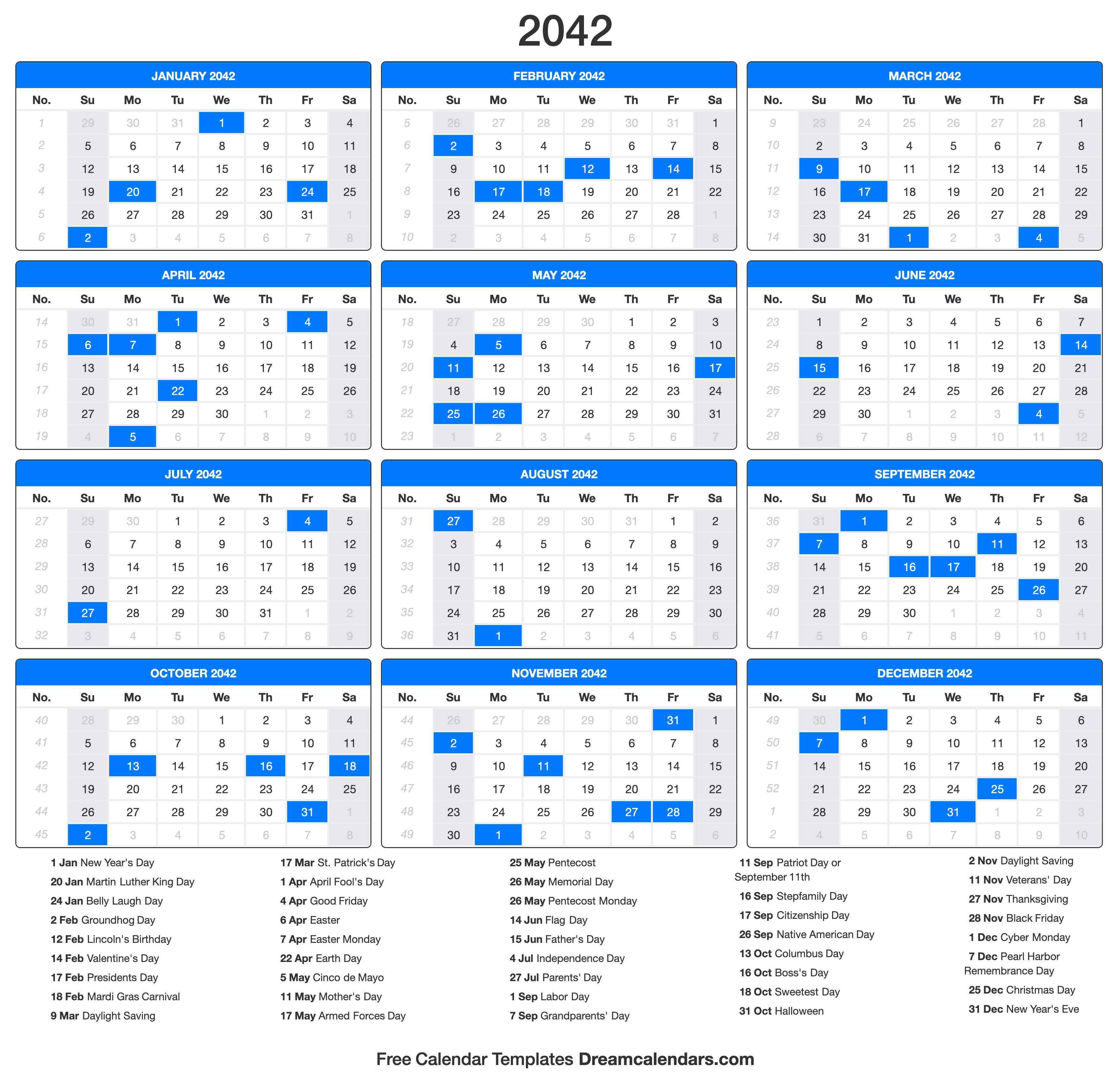 2042 Calendar