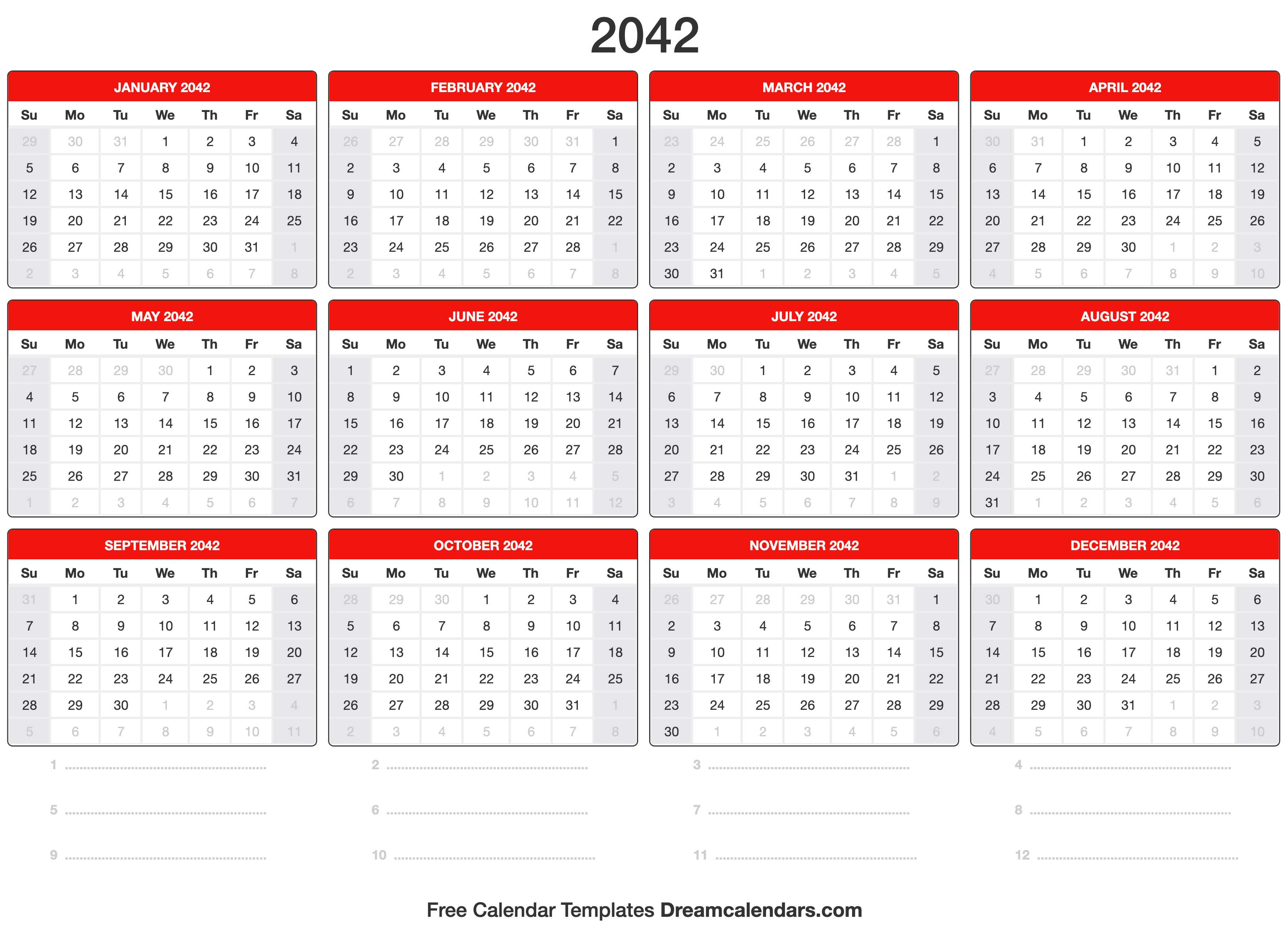 2042 Calendar Template