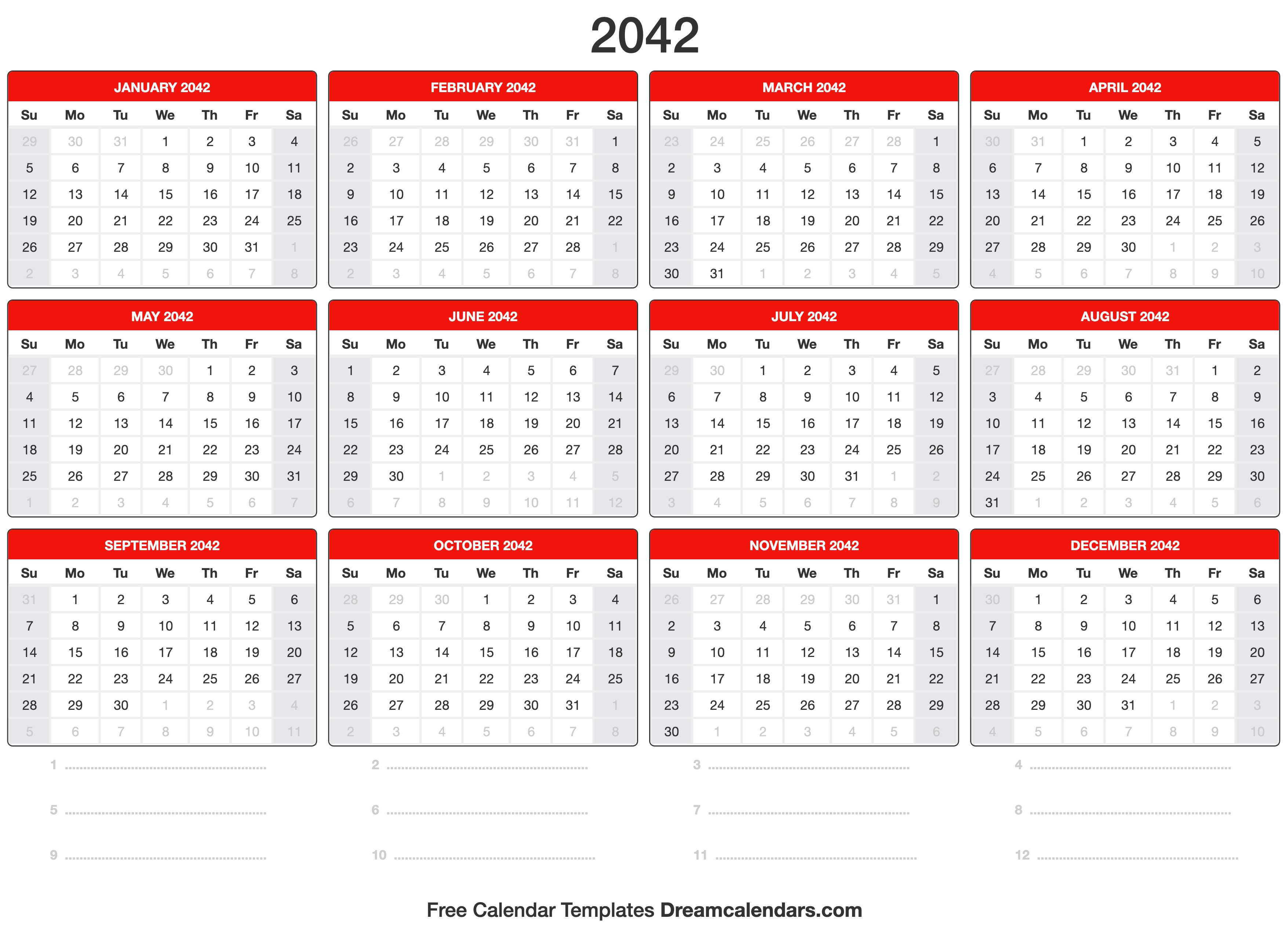 2042 Calendar