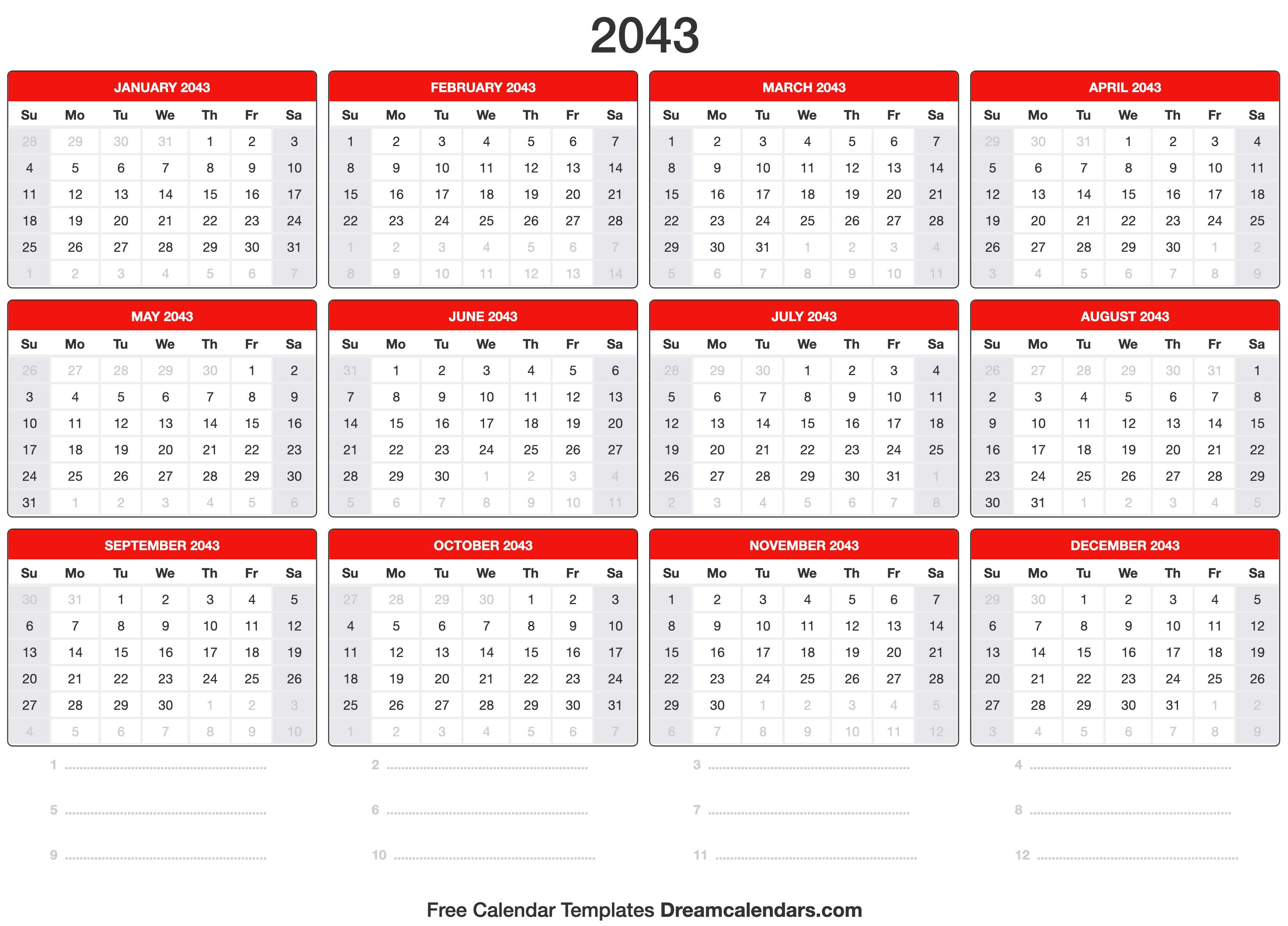 2043 Calendar Template