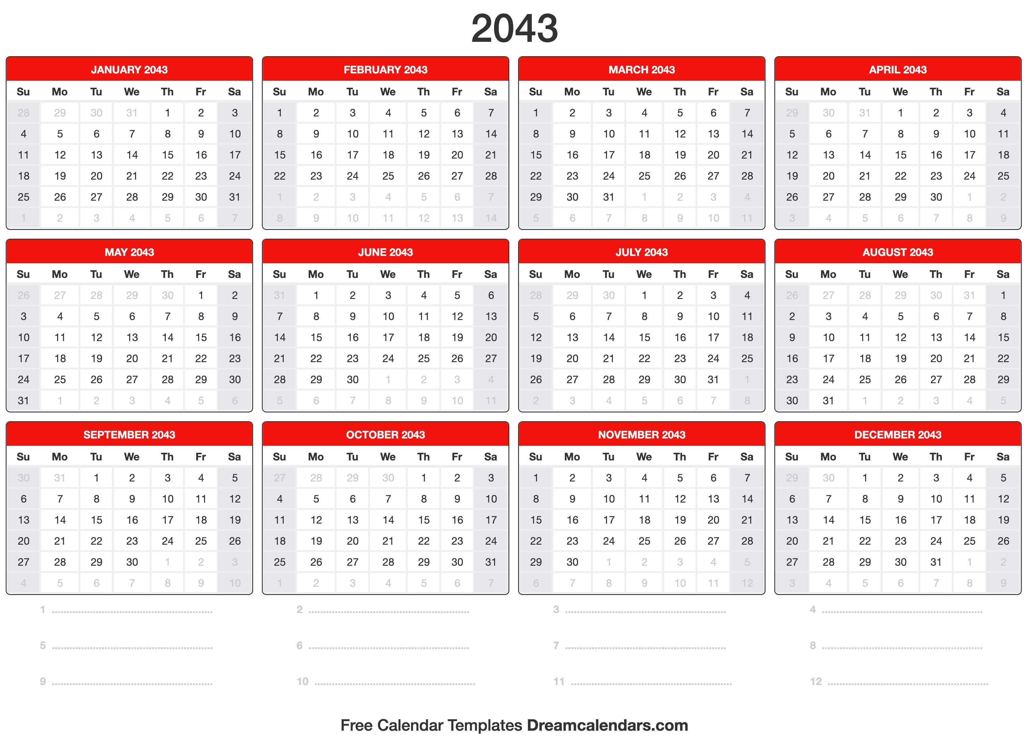 2043 Calendar