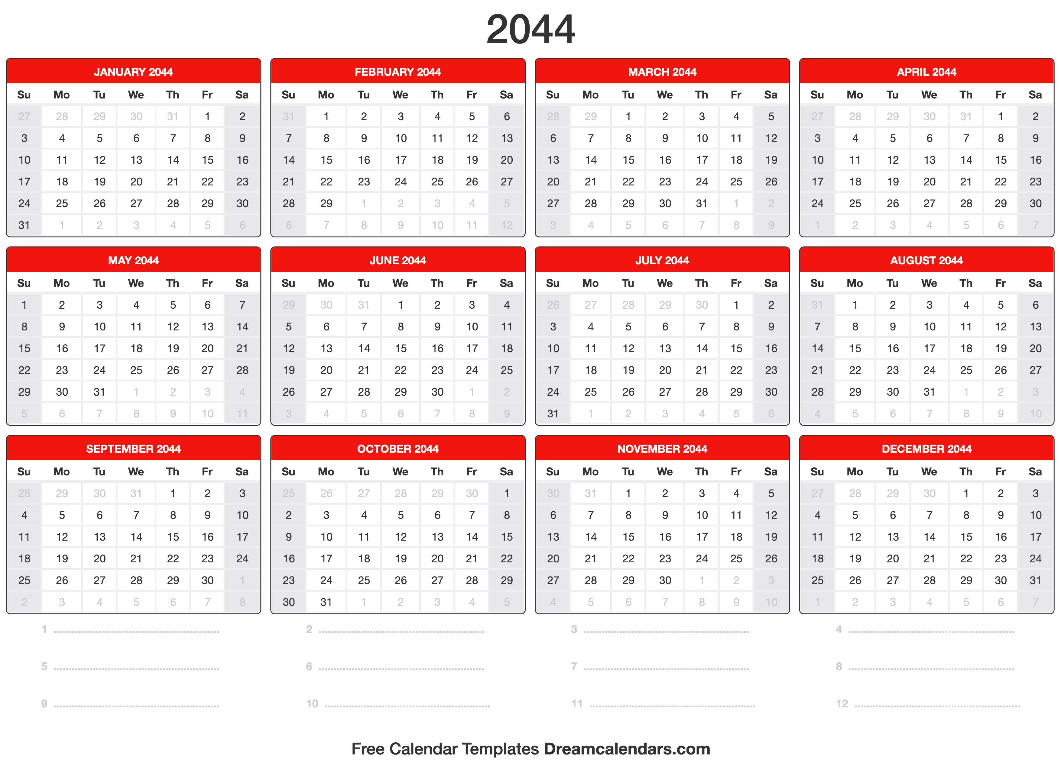 2044 Calendar