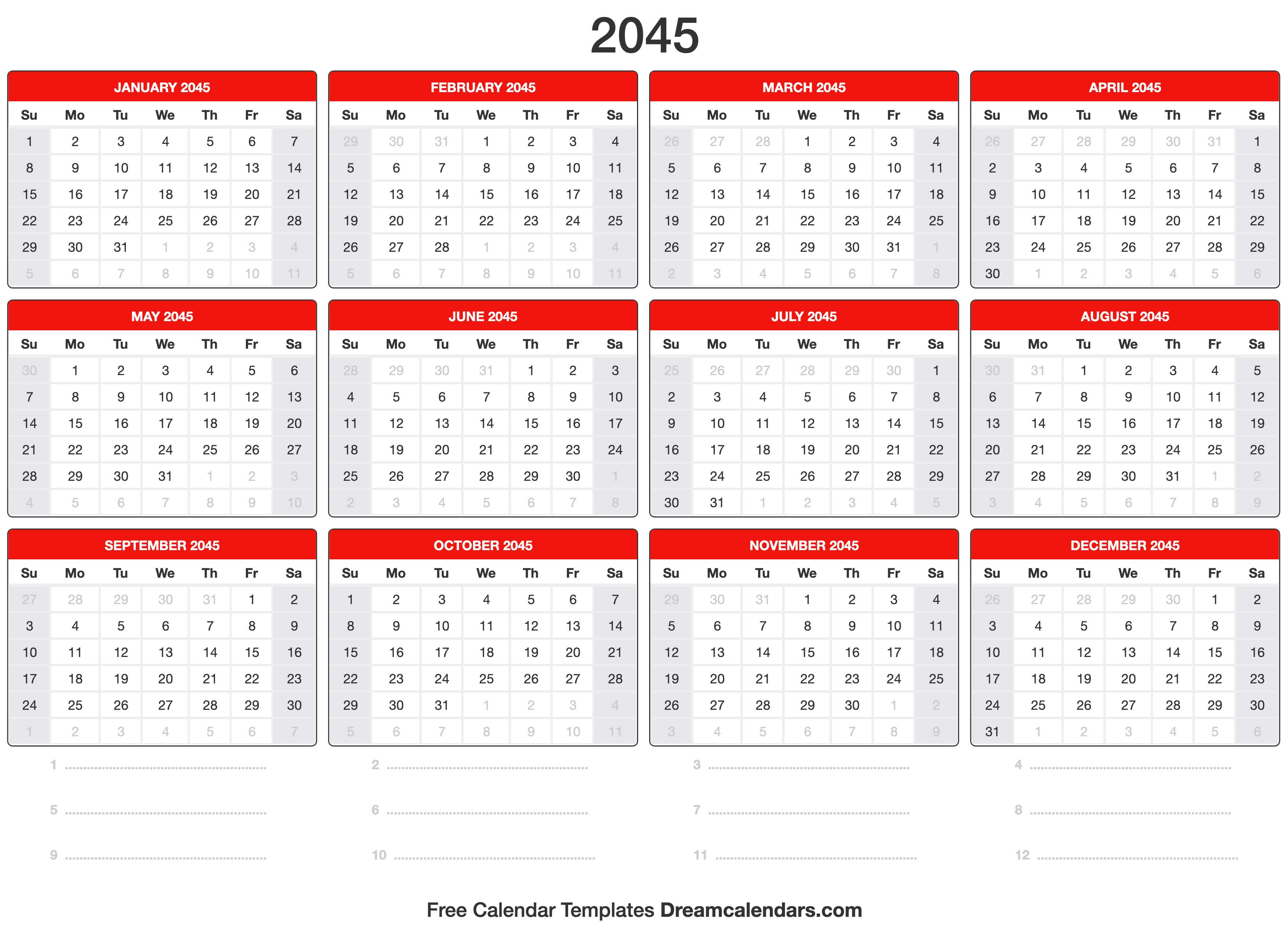2045 Calendar