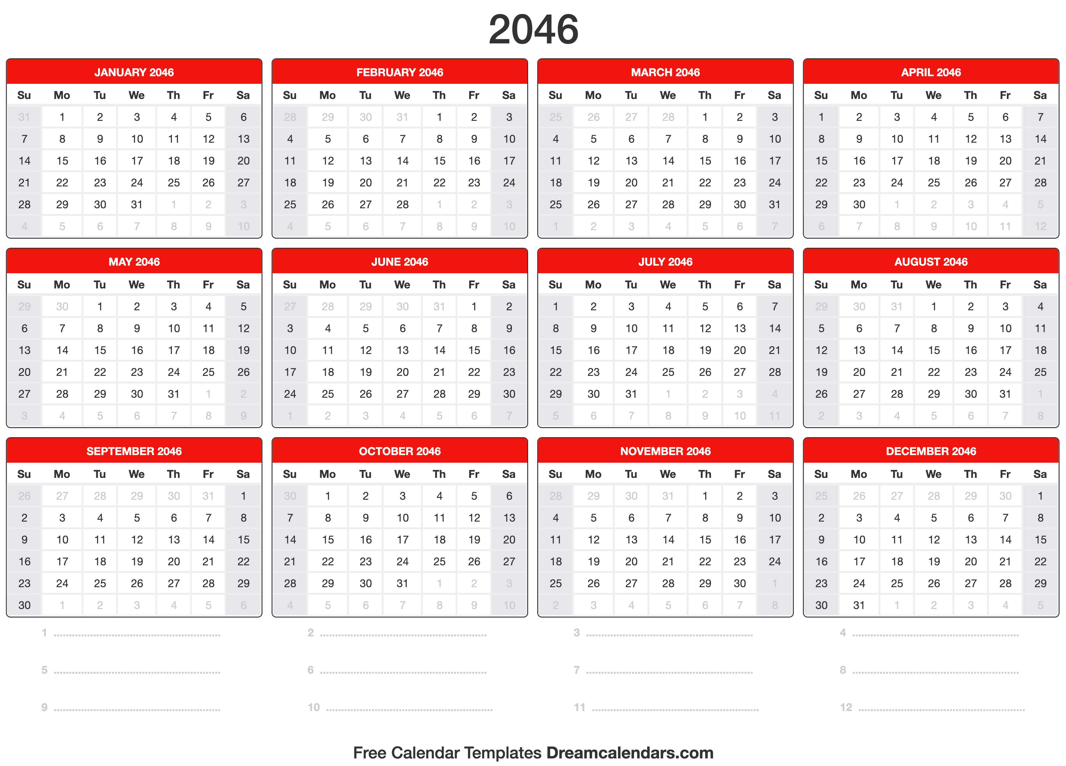 2046 Calendar Template