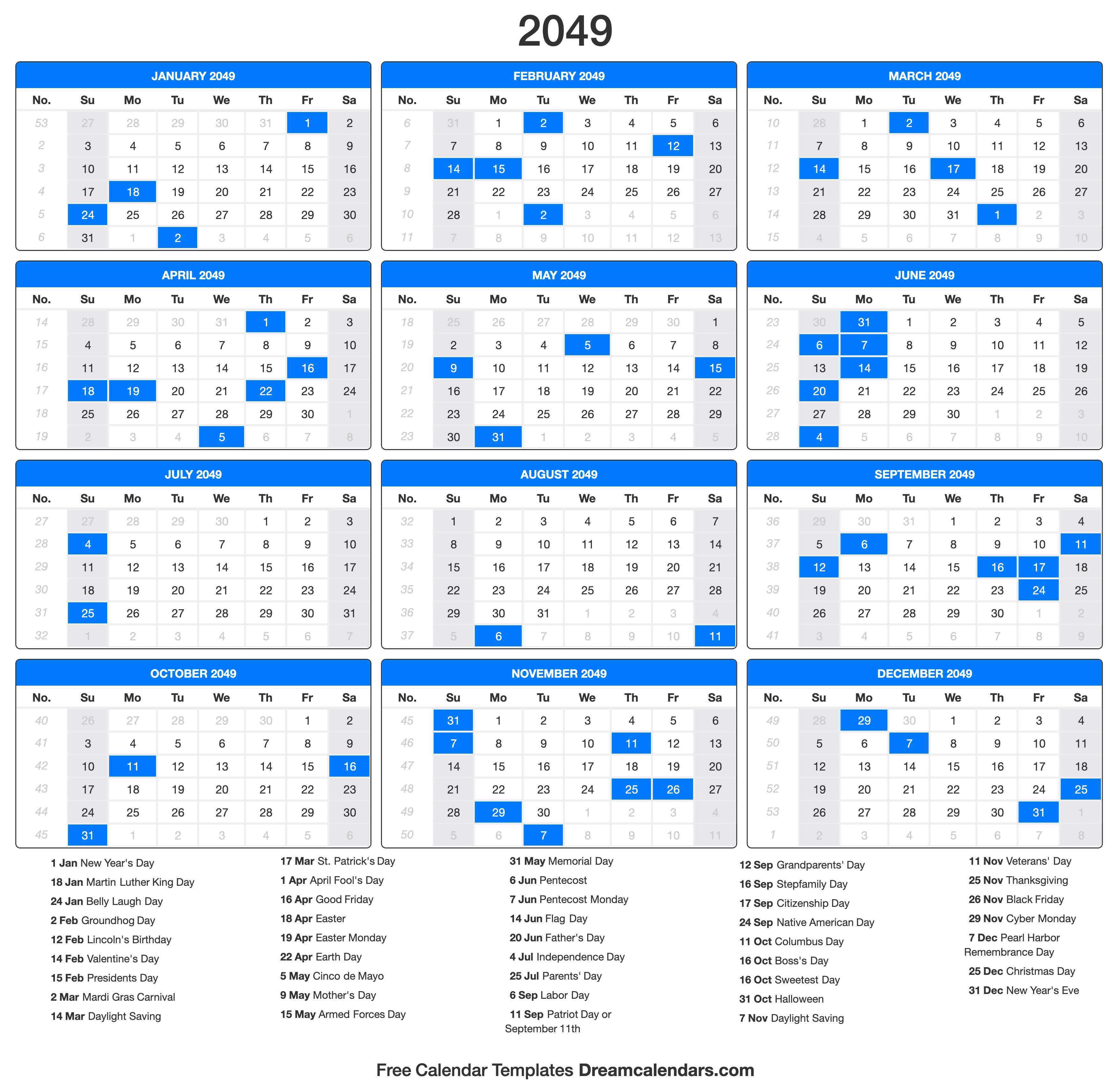 2049 Calendar