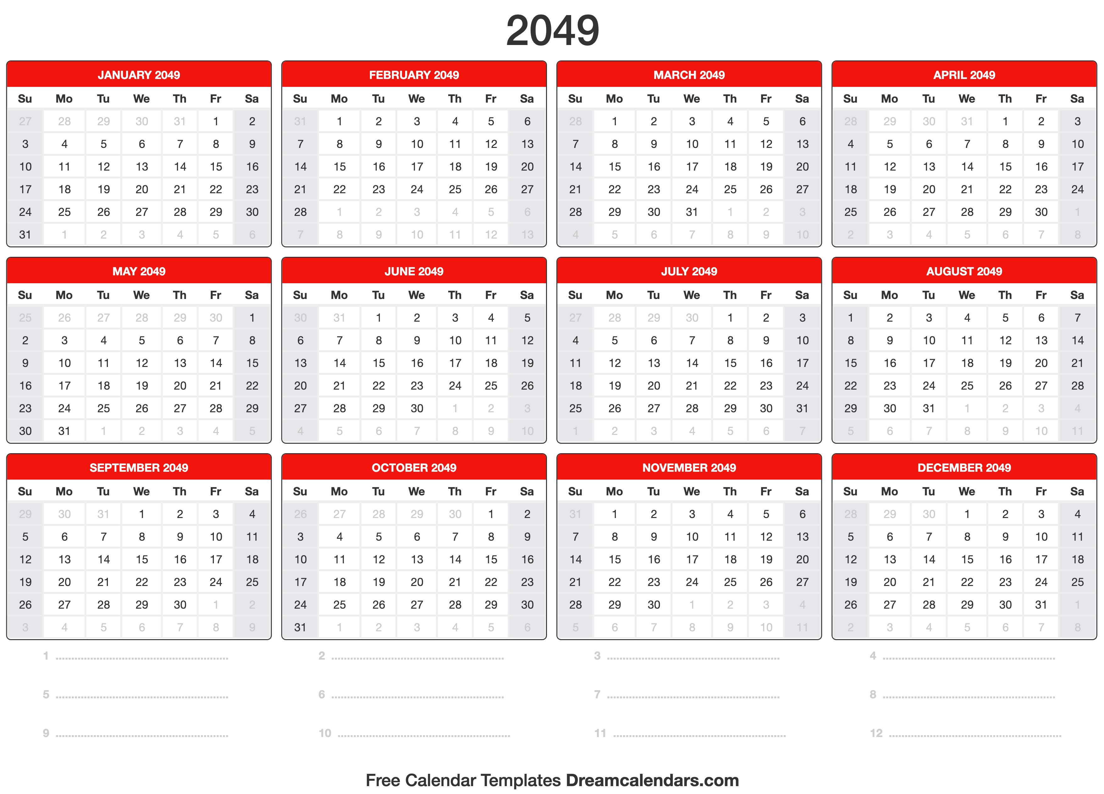 2049 Calendar Template