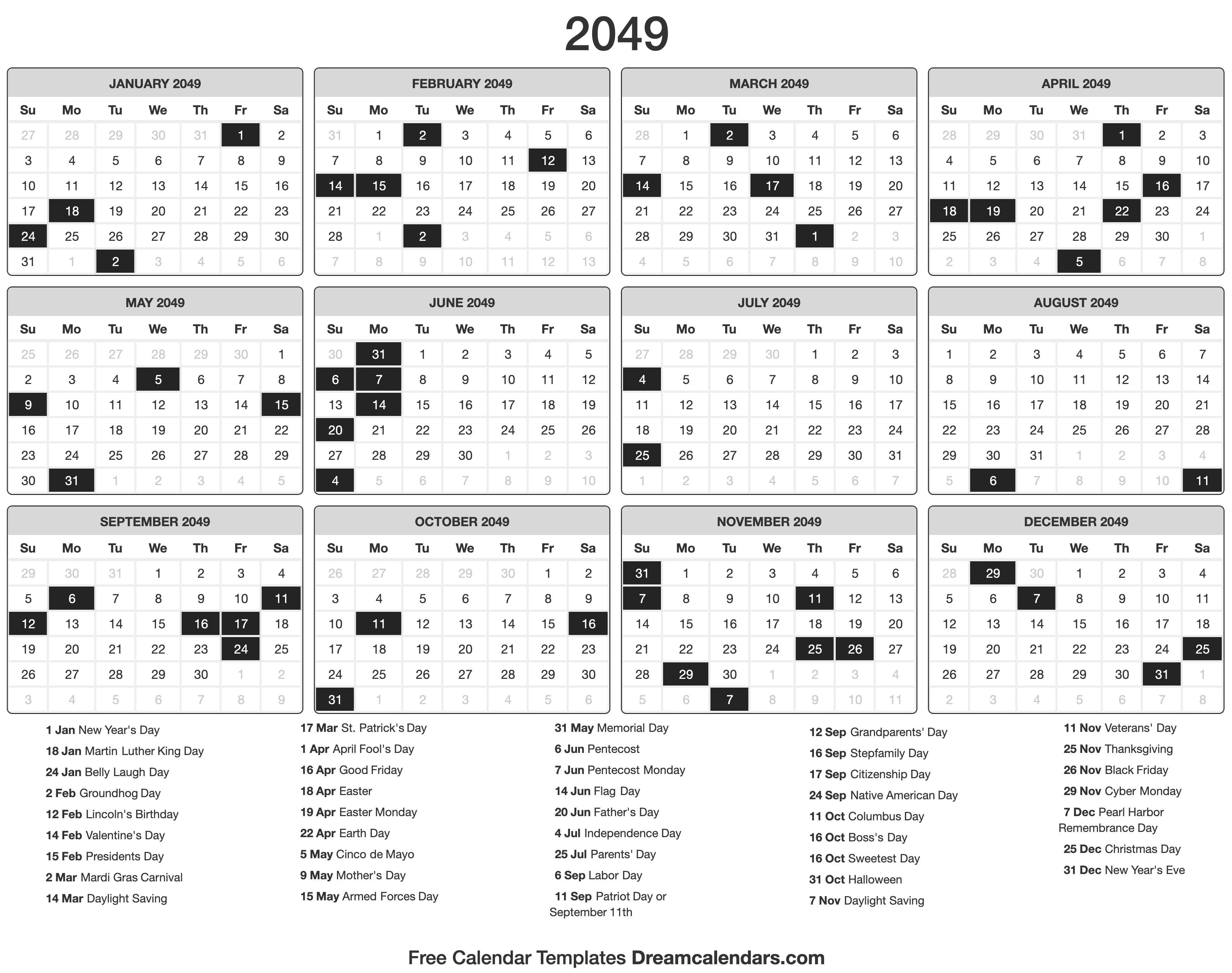 2049 Calendar