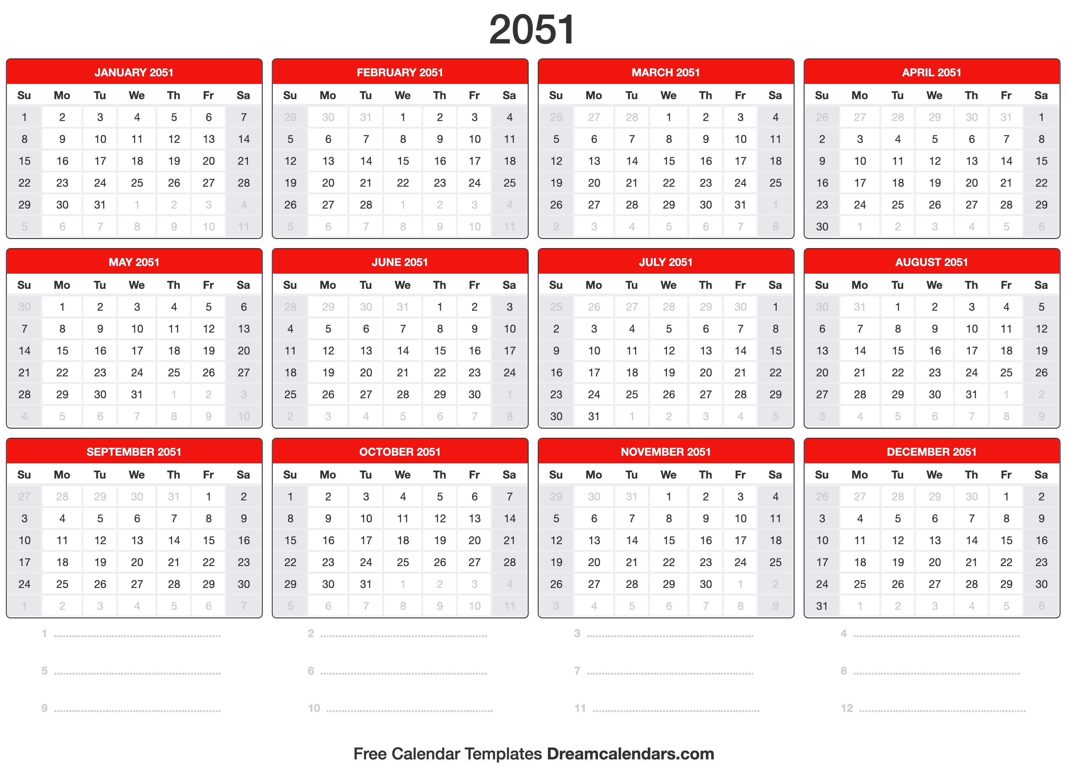 2051 Calendar Template