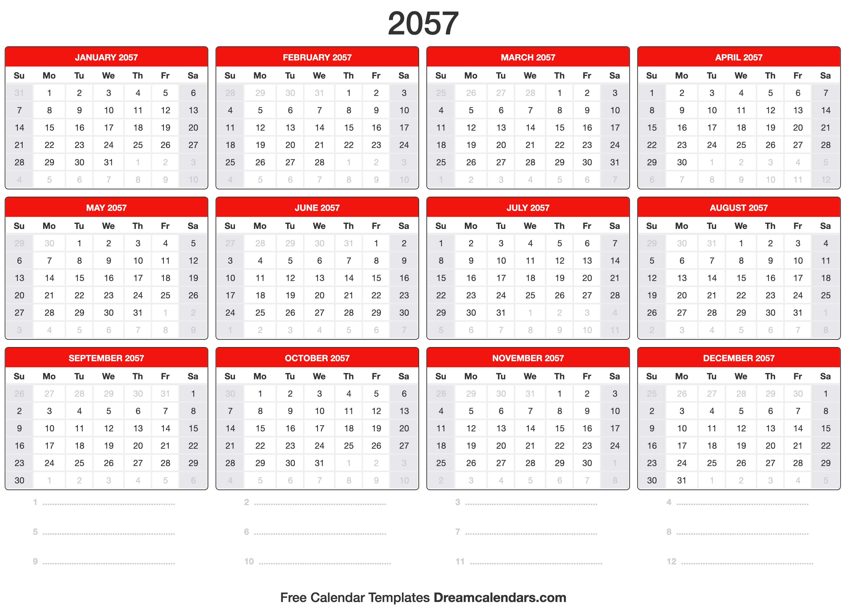 2057 Calendar Template