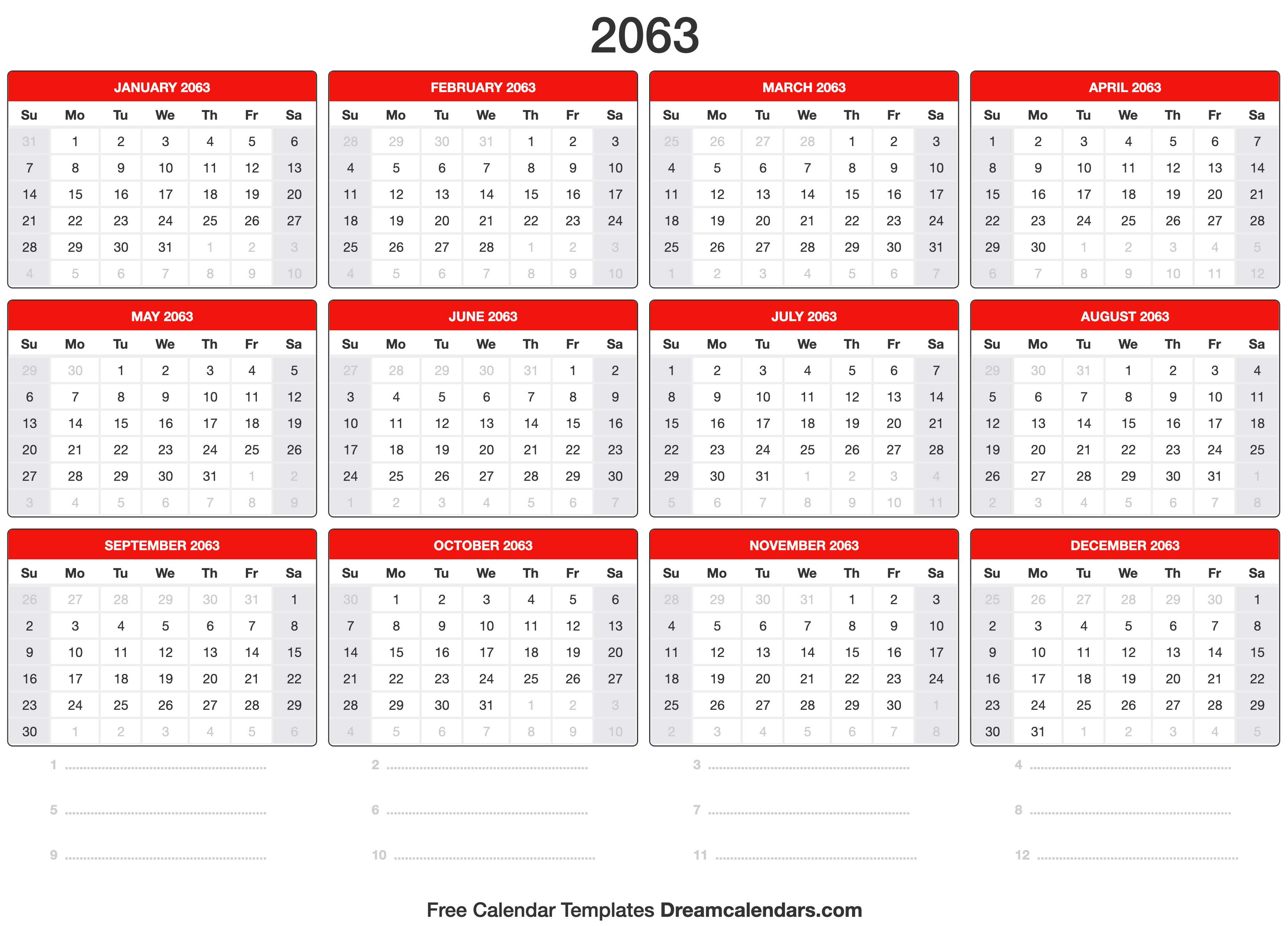 2063 Calendar Template