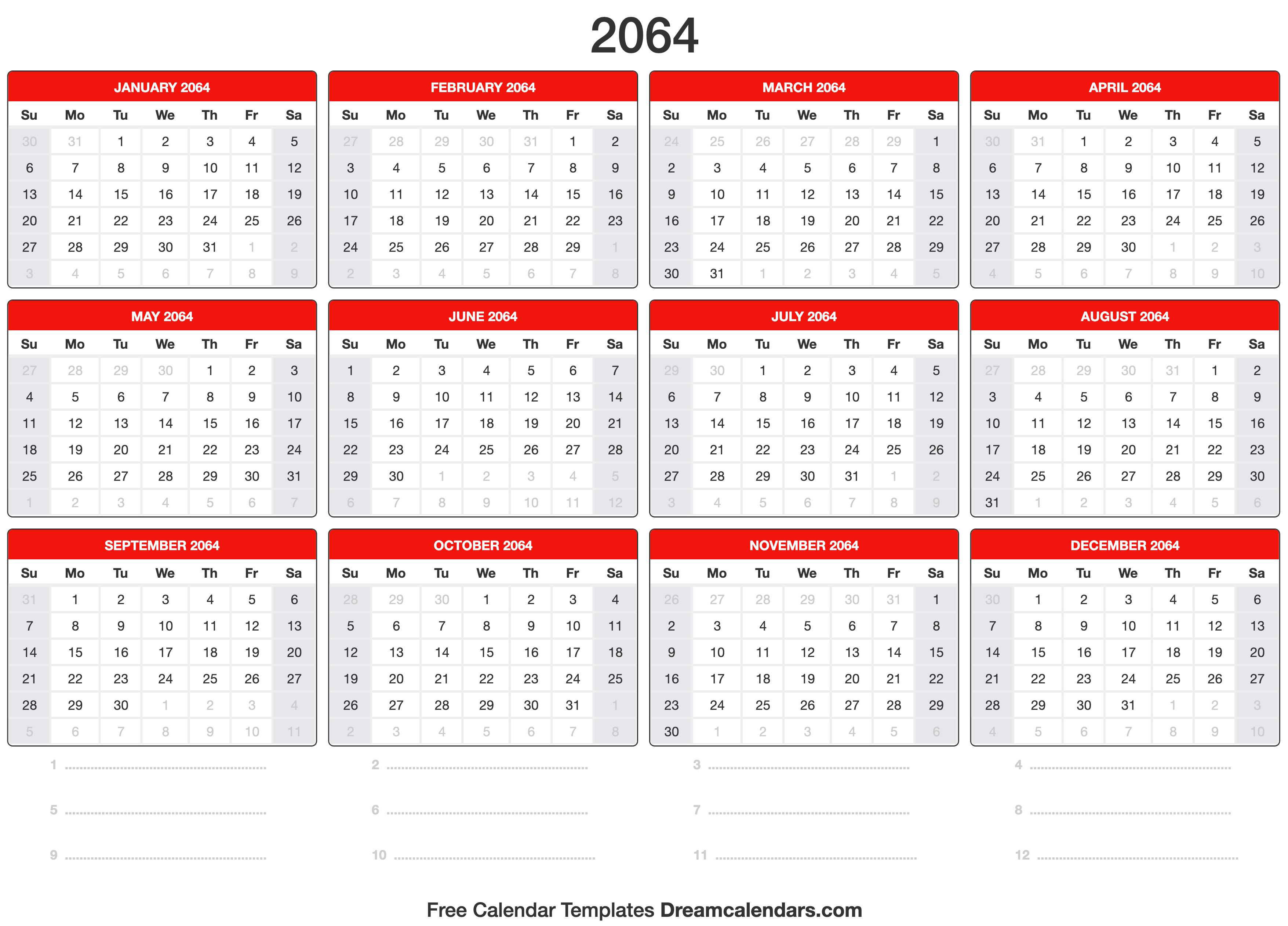 2064 Calendar Template