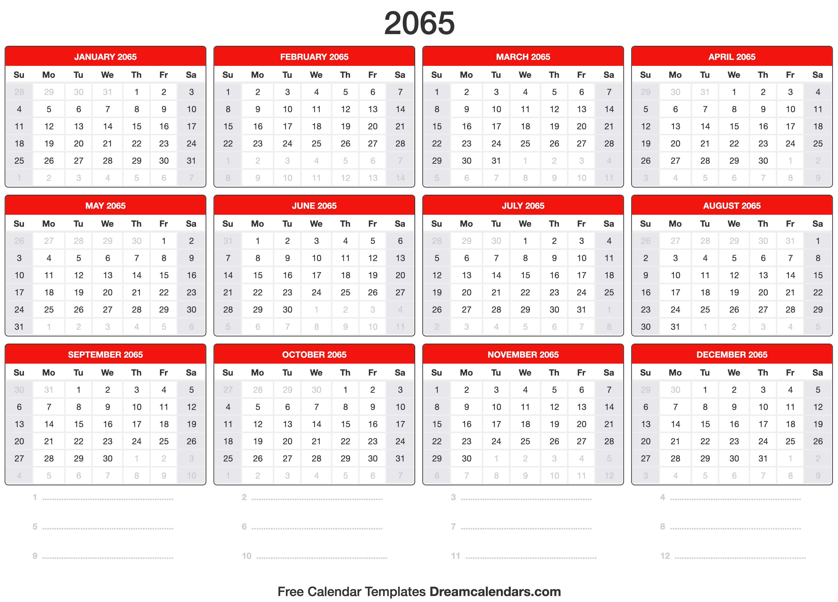 2065 Calendar Template