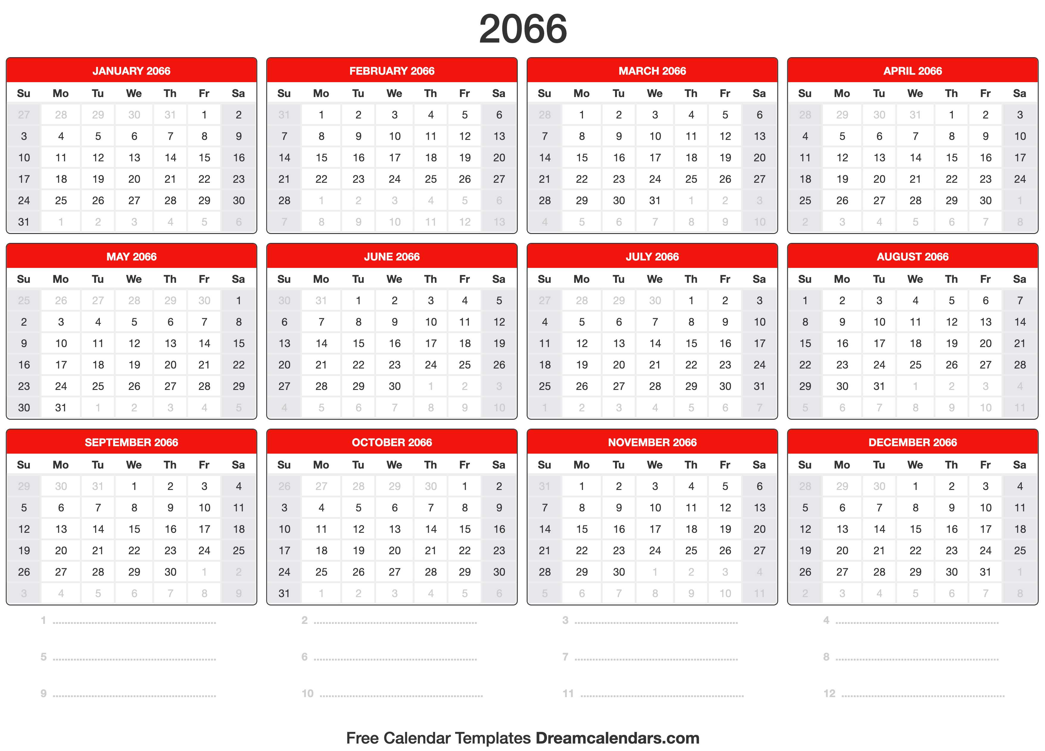 2066 Calendar Template