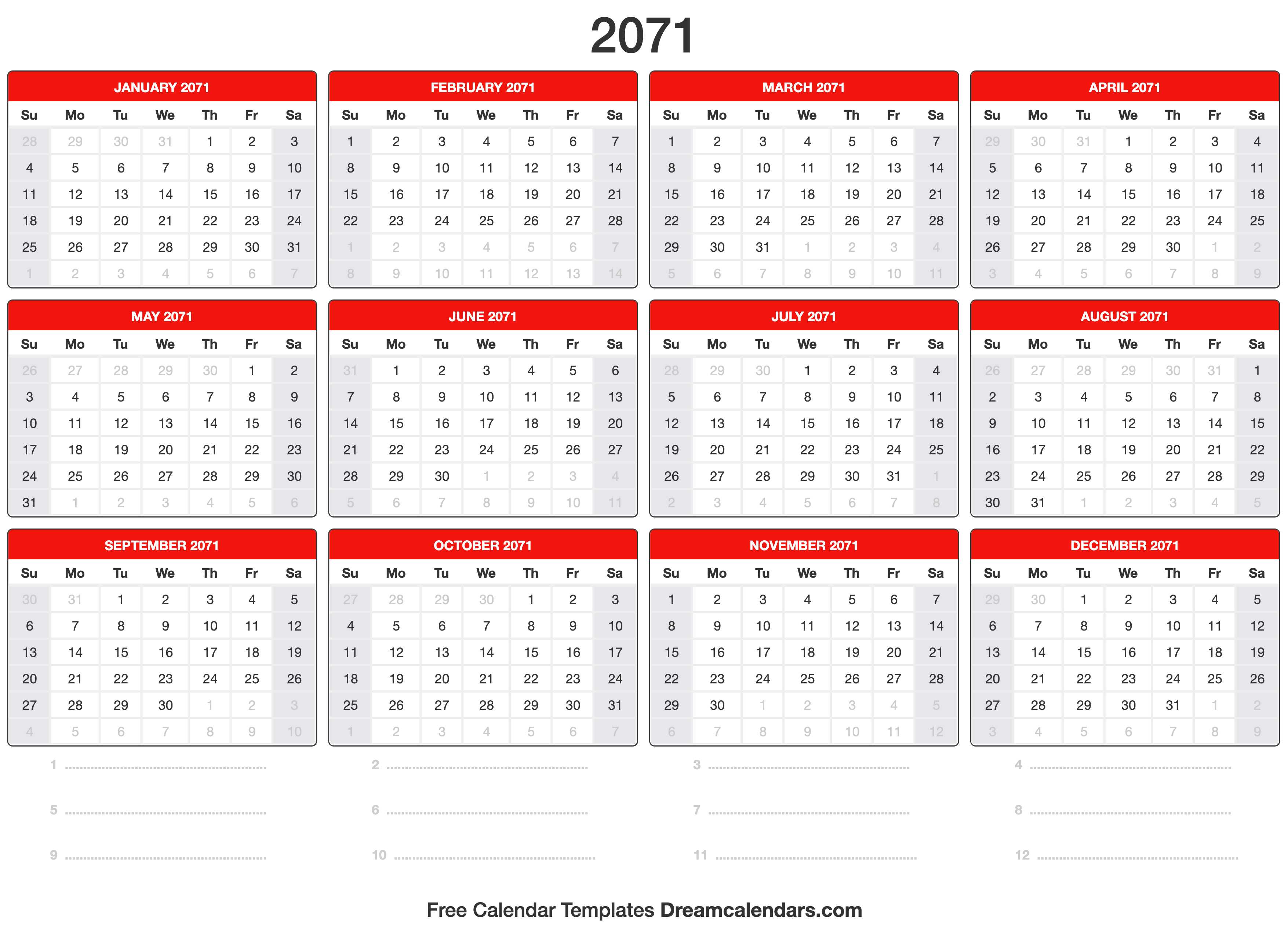 2071 Calendar Template