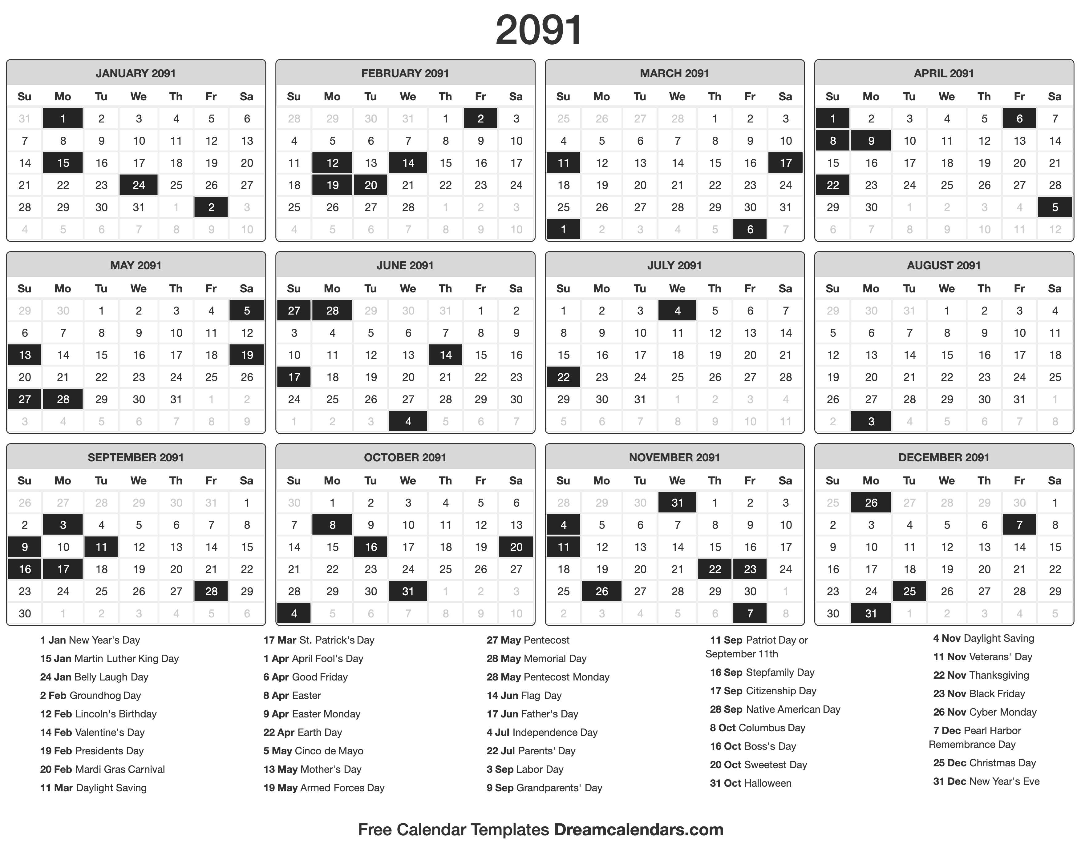 2091 Calendar