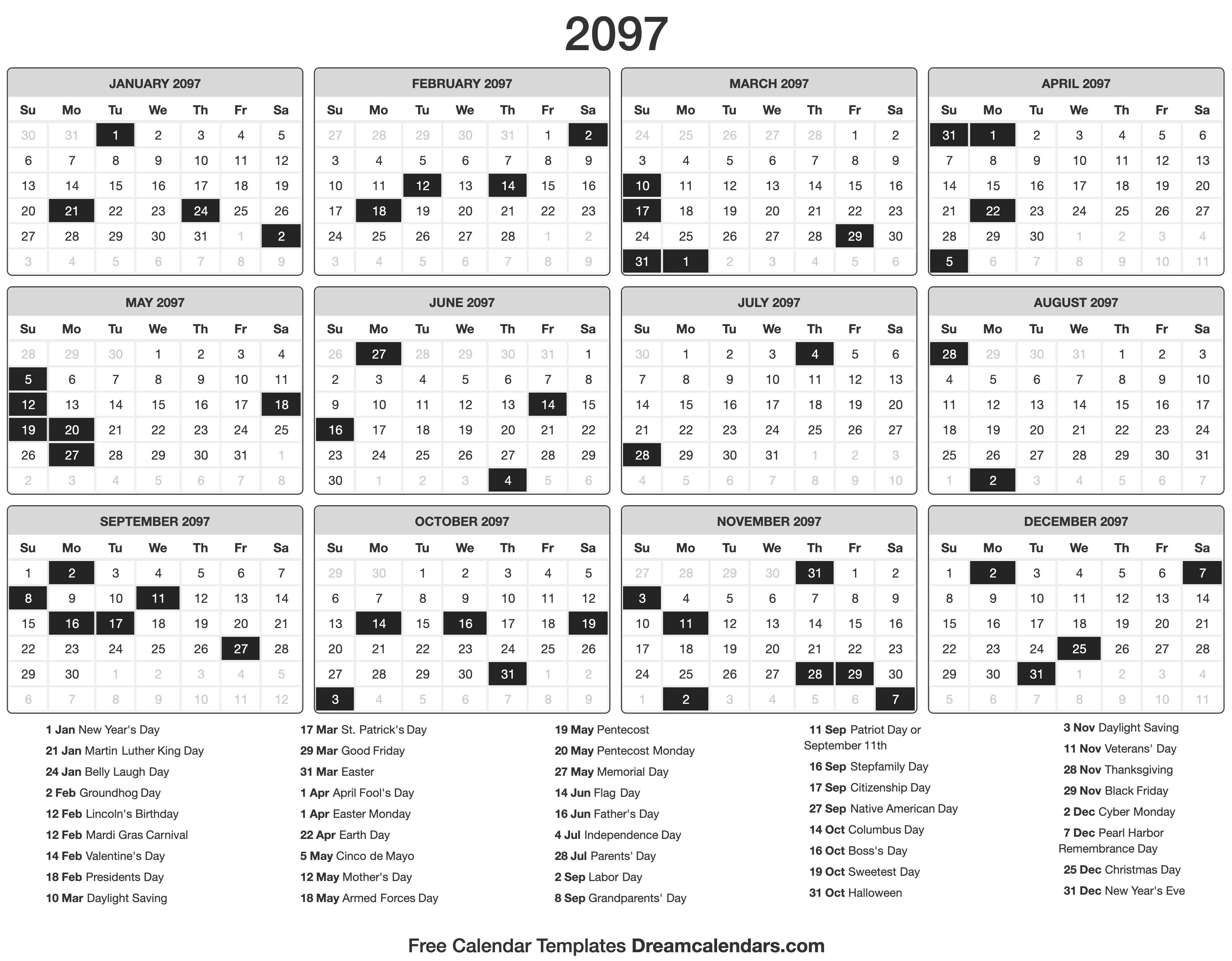 2097 Calendar